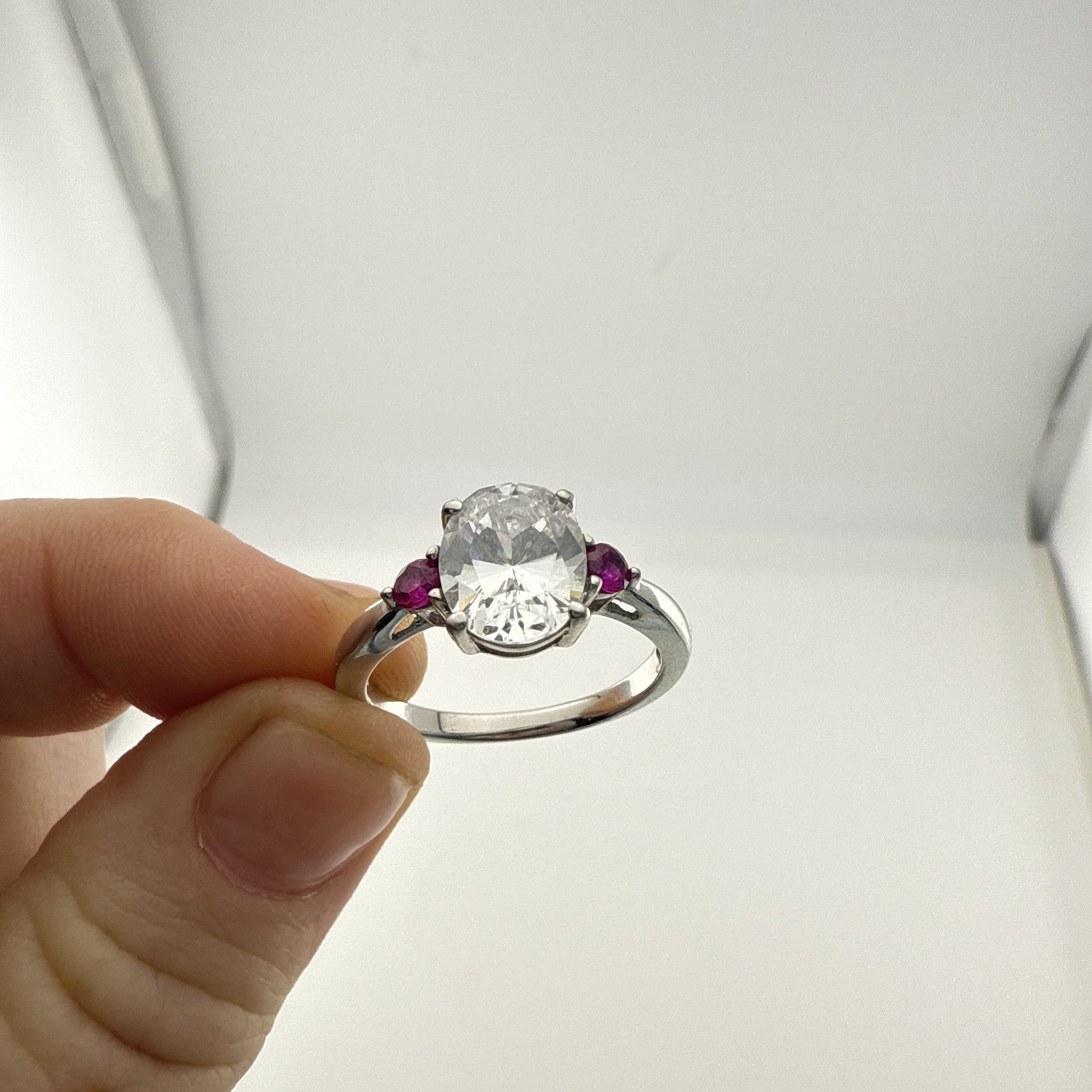 Jean Dousset Sterling Silver Ring Oval Cocktail Gemstone Pink sz 9 HSN Luxury JD