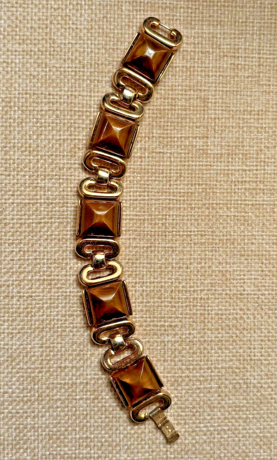 Vintage Trifari Crown Link Bracelet Gold Tone With Brown Bronze