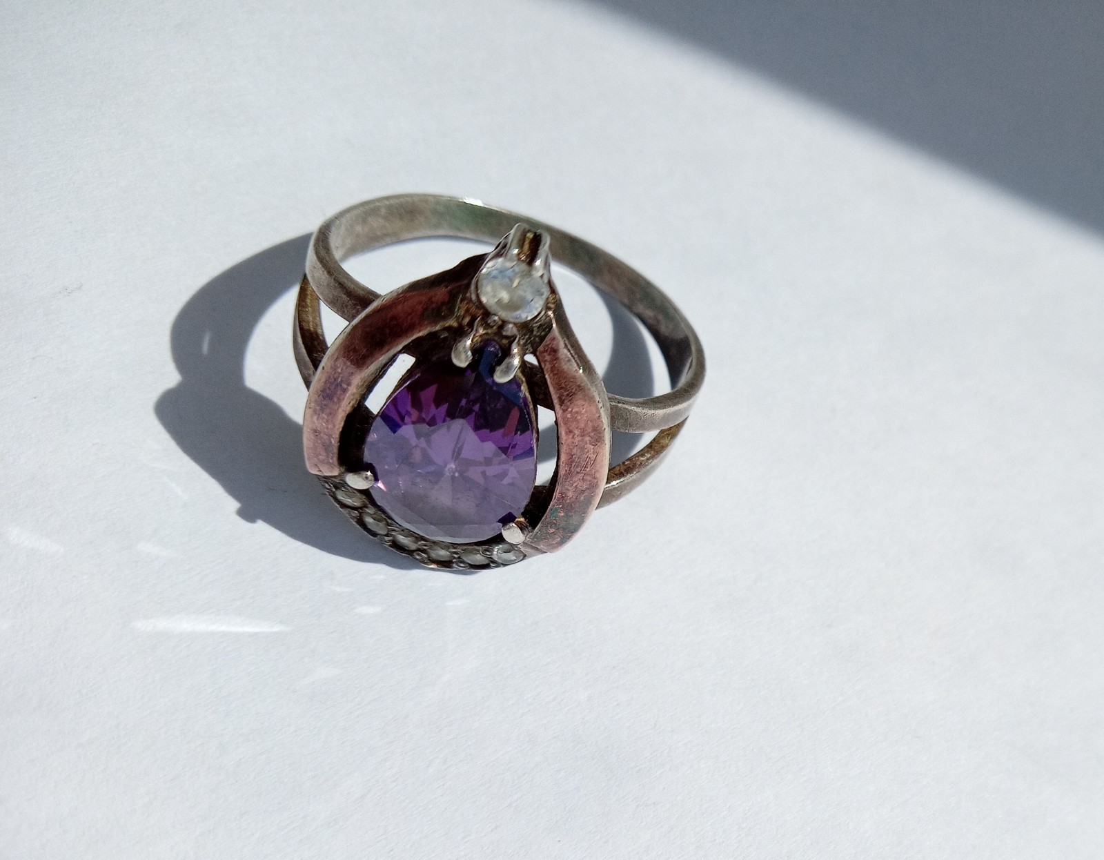 Vintage Ring Purple stone Sterling Silver 925 gold 375 test Women Jewelry siz 11