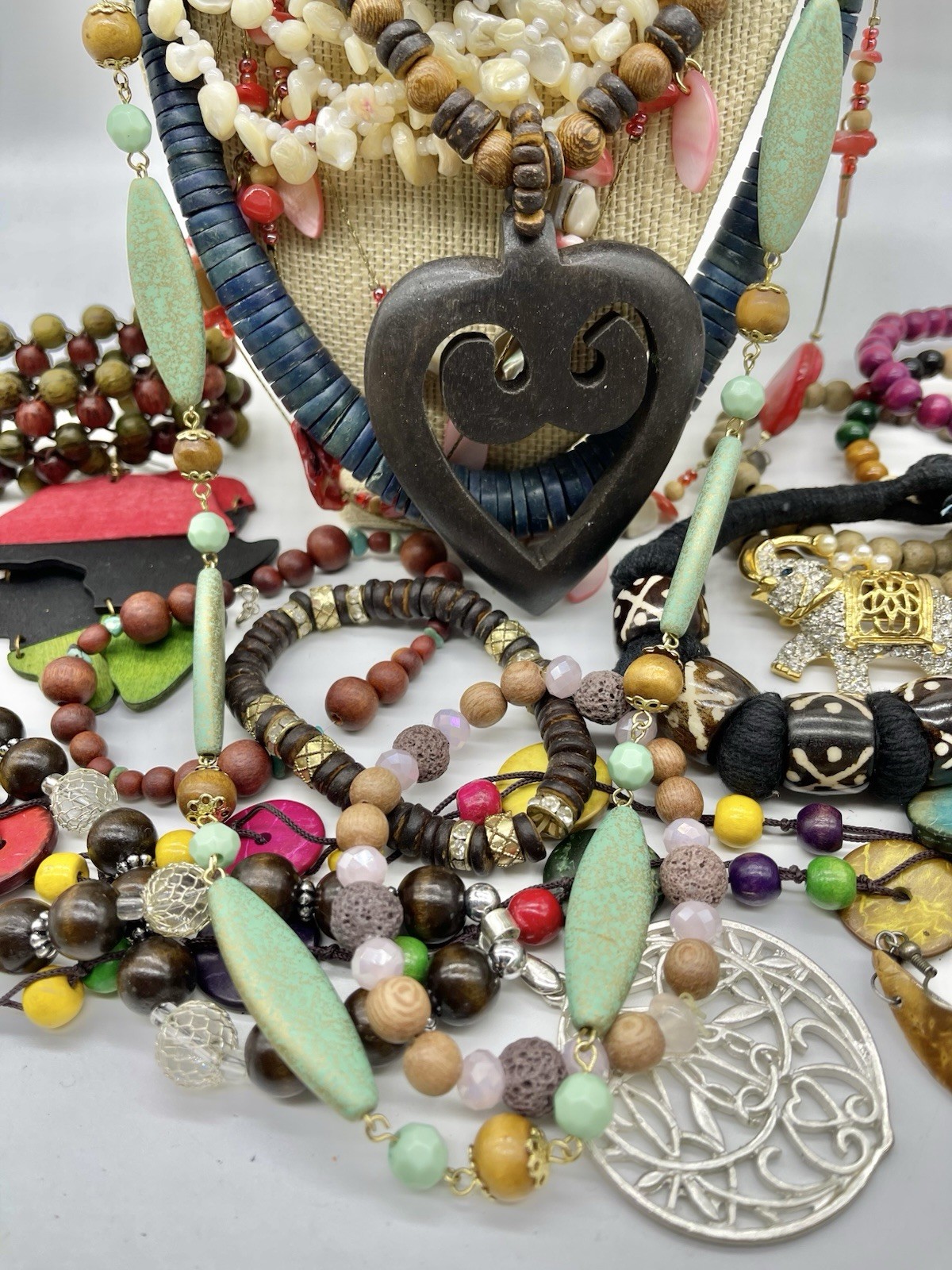 Jewelry Vtg To Mod Safari Boho Ethnic Wood ++ Pcs Lb Lot JL207