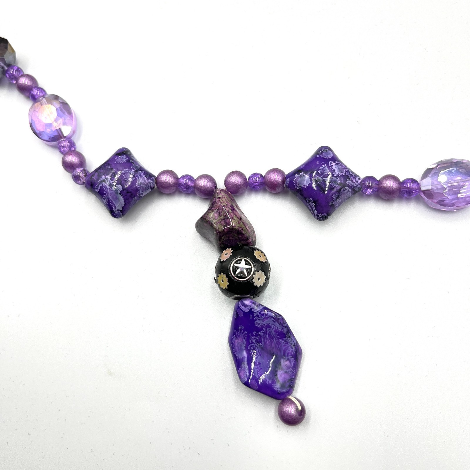 Vintage Retro Purple Multi-Stone Beaded Necklace Mixed Media Art Deco Style