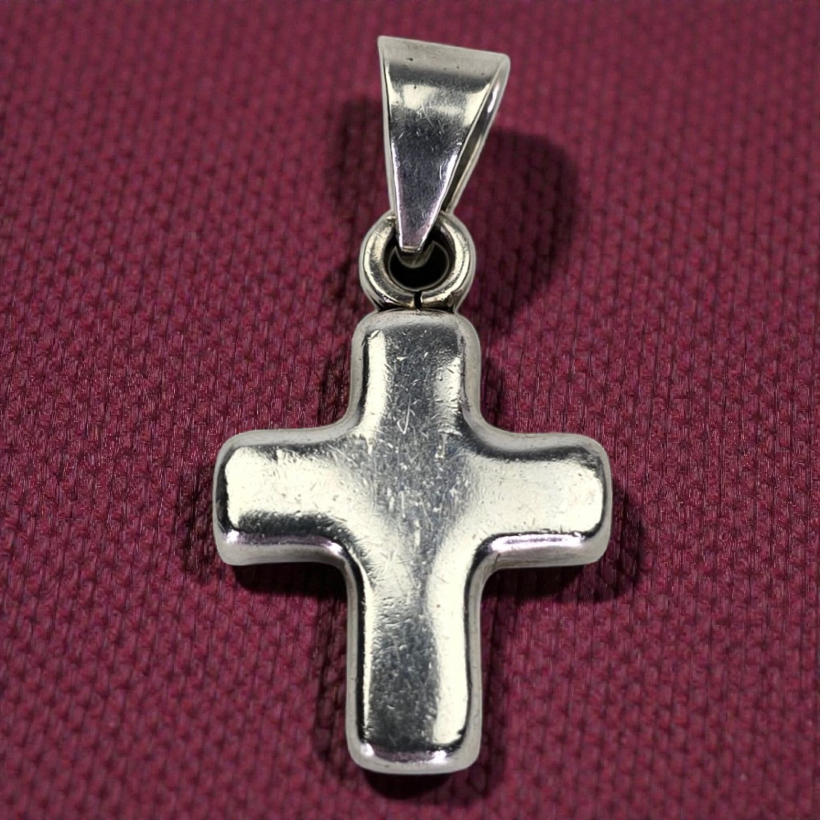 Vintage 925 Sterling Silver Taxco Mexico Cross Modern Puffy Pendant