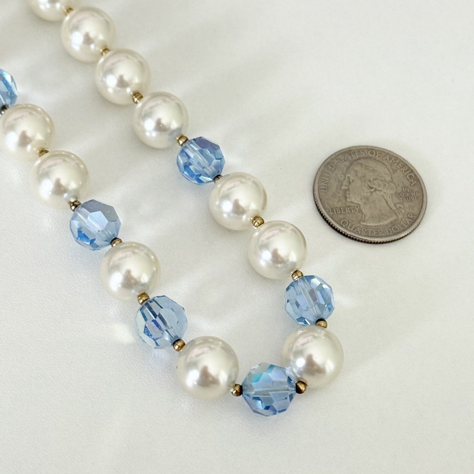 Vintage Blue AB Crystal Faux Pearl Acrylic Beaded Choker Necklace
