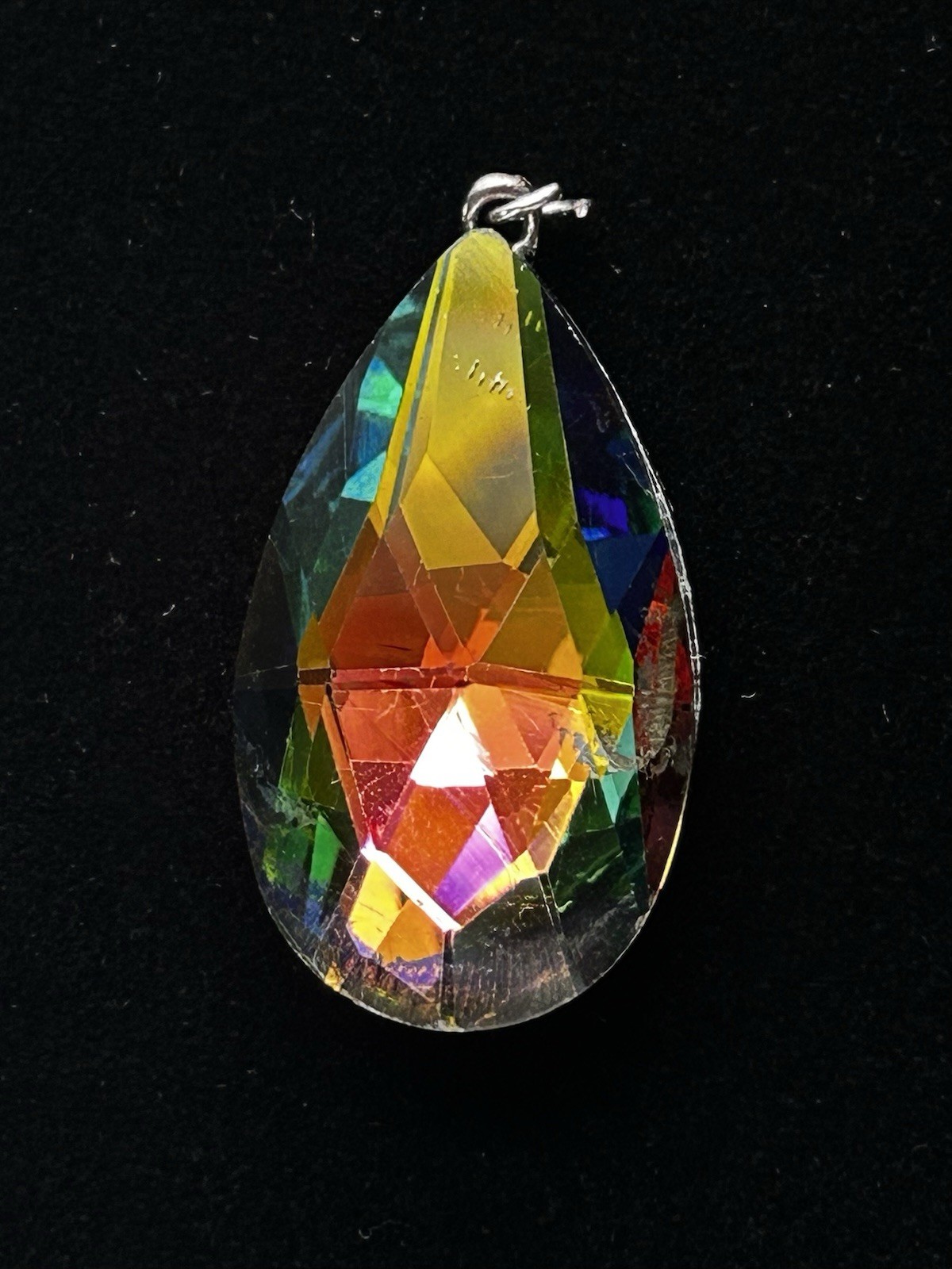 Vintage Vitrail Rainbow Faceted Crystal Teardrop Pendant Silver Tone Bail