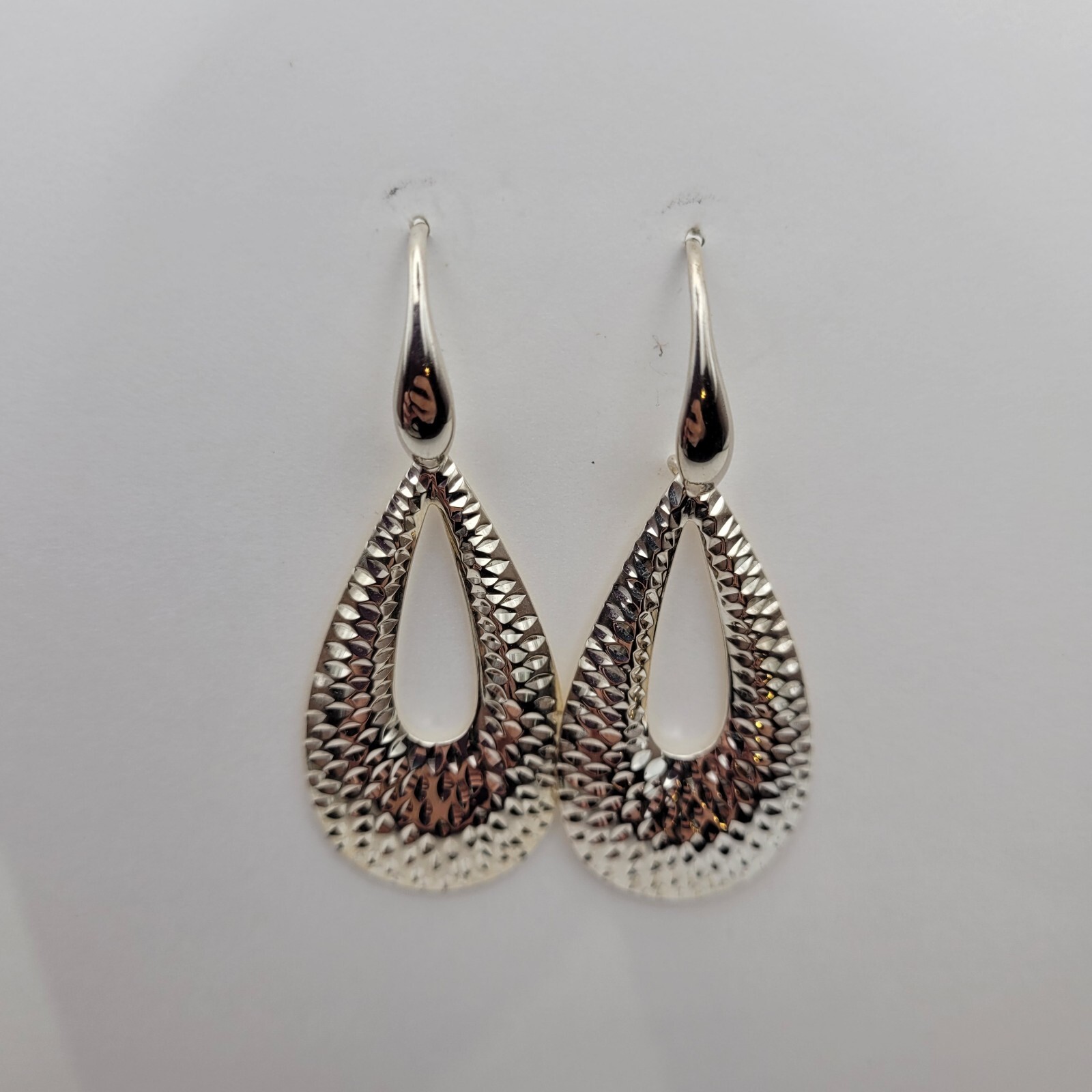 Vintage Sterling Silver Textured Hoop Dangle Drop Earrings Estate 90s 1990s Y2K