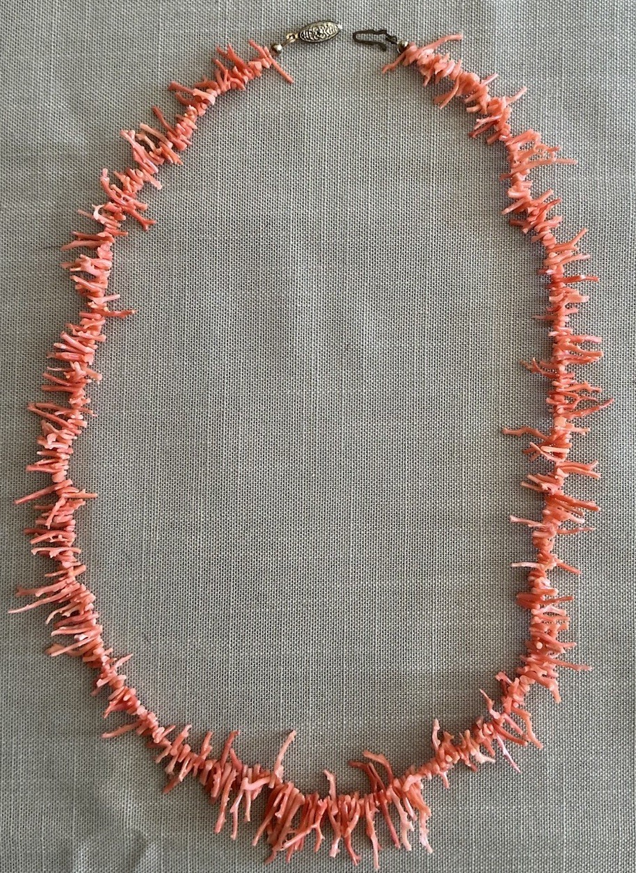 Vintage Undyed Salmon Pink Fine Branch Coral Necklace Fish Hook Clasp 24” Long