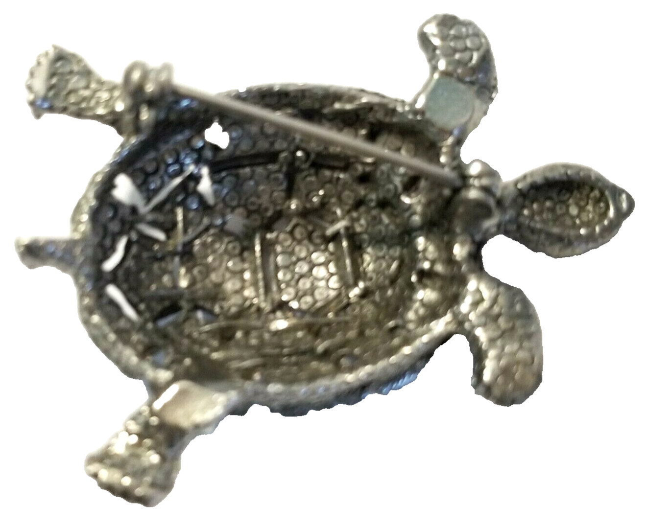 SILVER TONE TURTLE VINTAGE PIN CUTE FIGURAL ANIMAL BROOCH TEXTURED