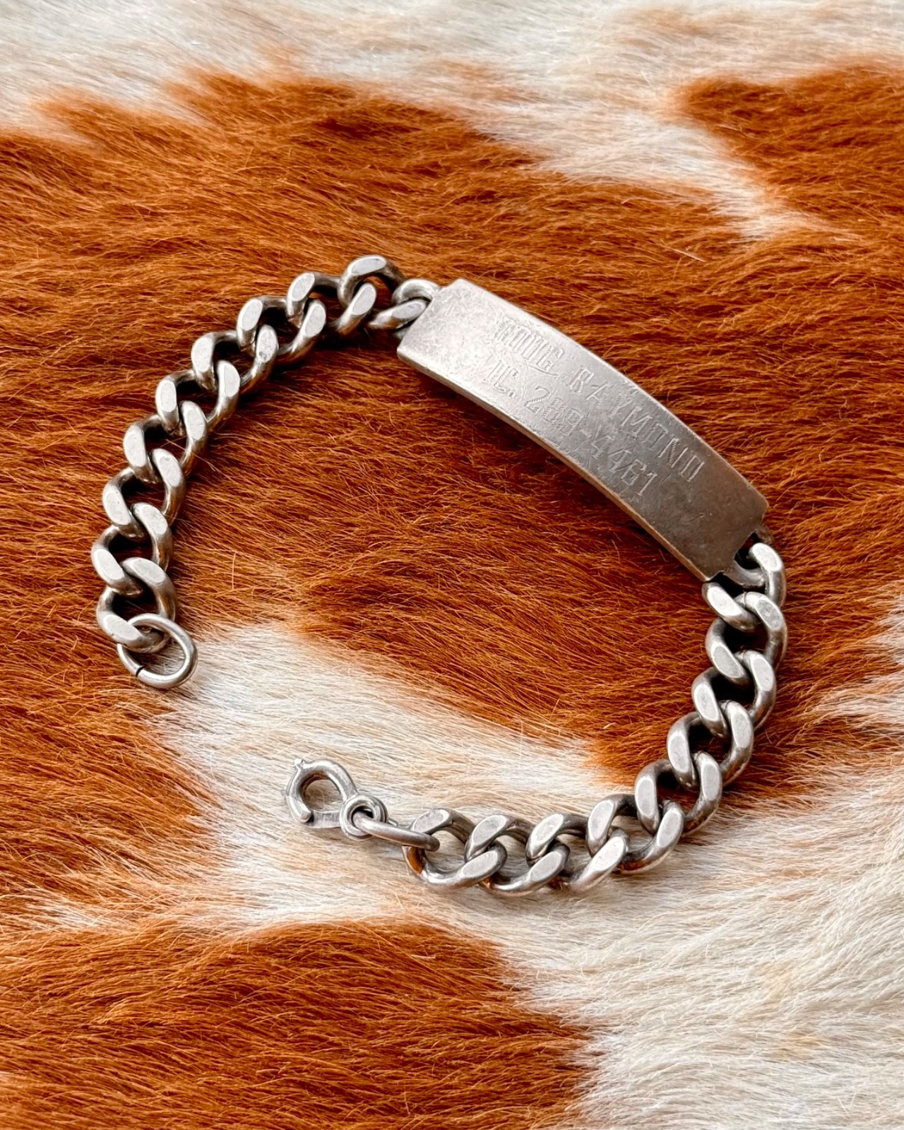 Vtg 44g 925 1950s Sterling Silver Military ID Bracelet Curb Link Chain Bracelet