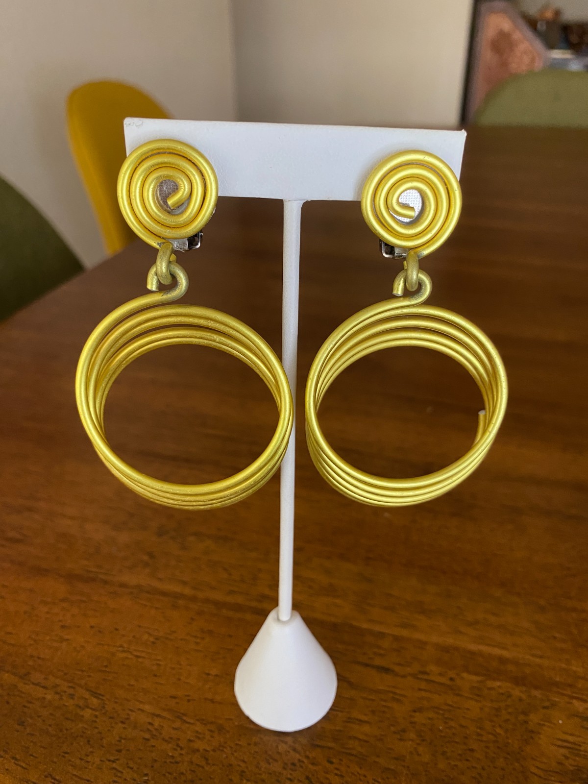 David Spada Space Age Yellow Aluminum Coil Spiral Clip-On Earrings