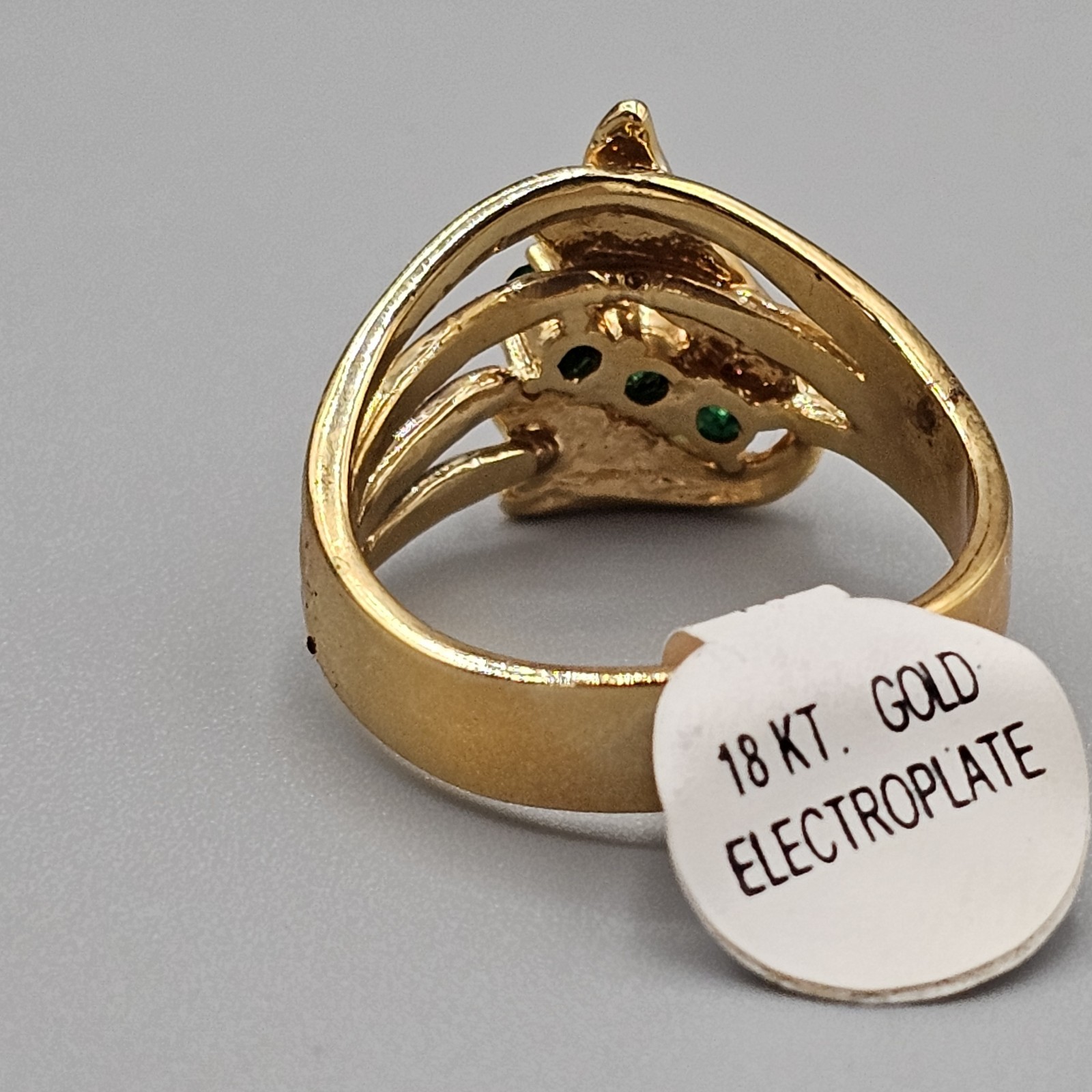 Vtg 18k Gold Plated Green Crystal Birthstone Ring May Birthday Swoop Size 8.5