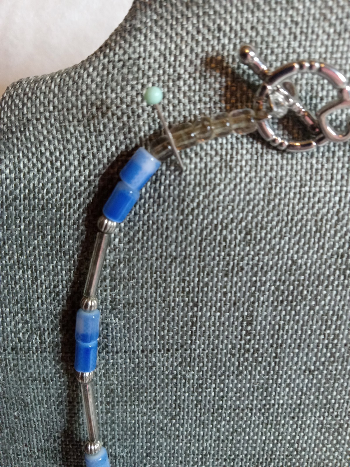 Lapis Lazuli Blue Beaded Glass Necklace 17″ Long with Silver Spacer Beads