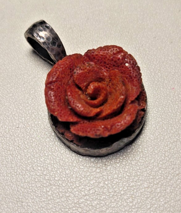 Vintage Claudia Agudelo EXEX 925 Sterling Silver Carved Sponge Coral Pendant