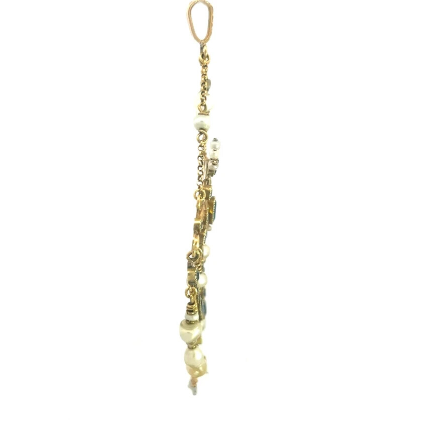 Victorian Gold & Gems Pendant 18k 17k Yellow Large Lavalier Style