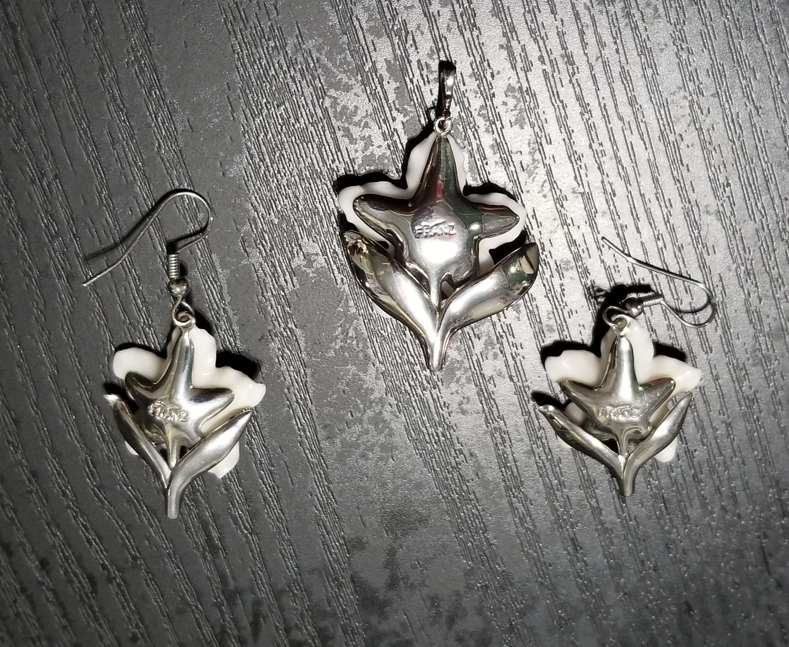 Franz Porcelain Orchid Necklace & Earrings Set – Discontinued, Signed Near Mint