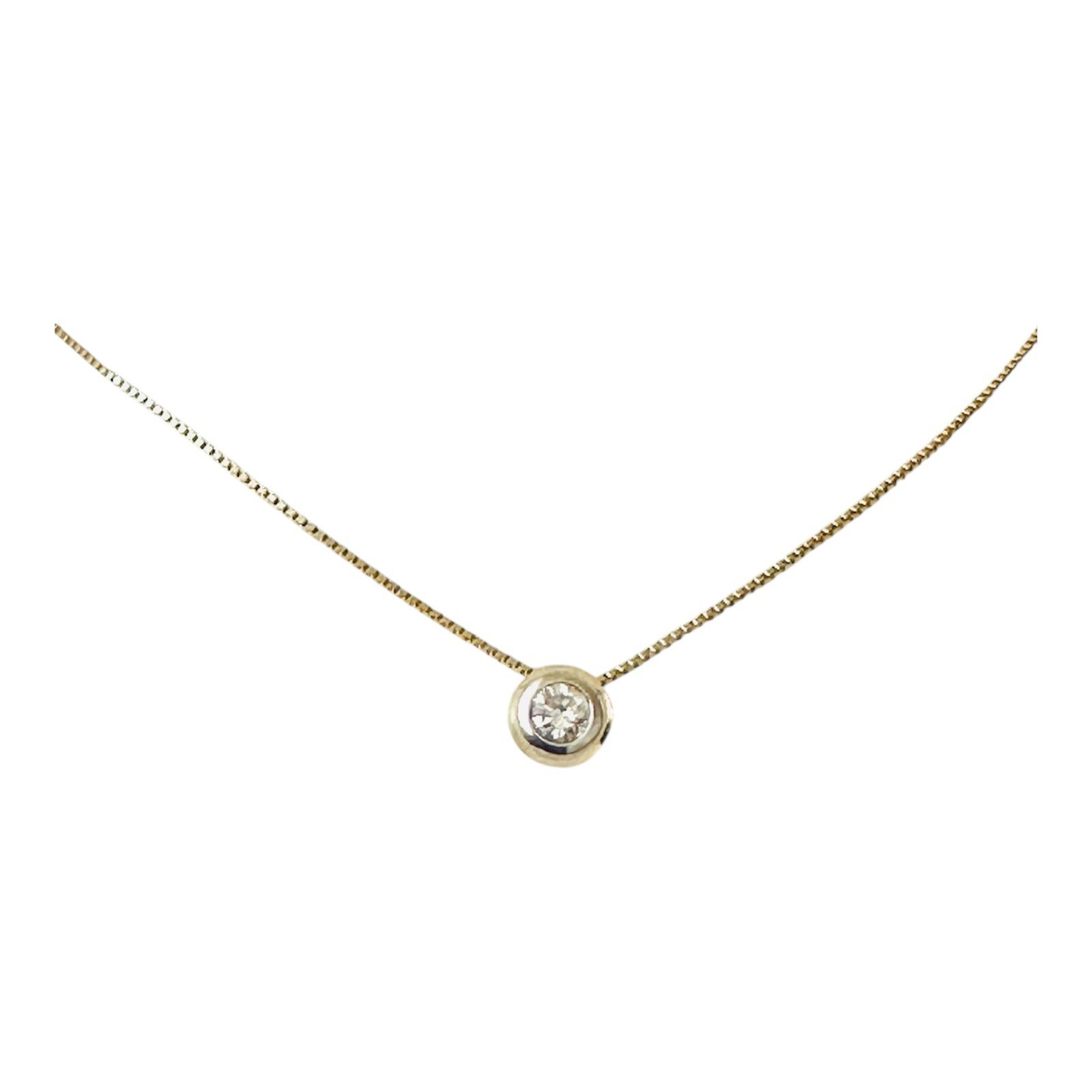 Estate Natural Brilliant Diamond Bezel Set 0.35 Carat Pendant 20″ Necklace 14k