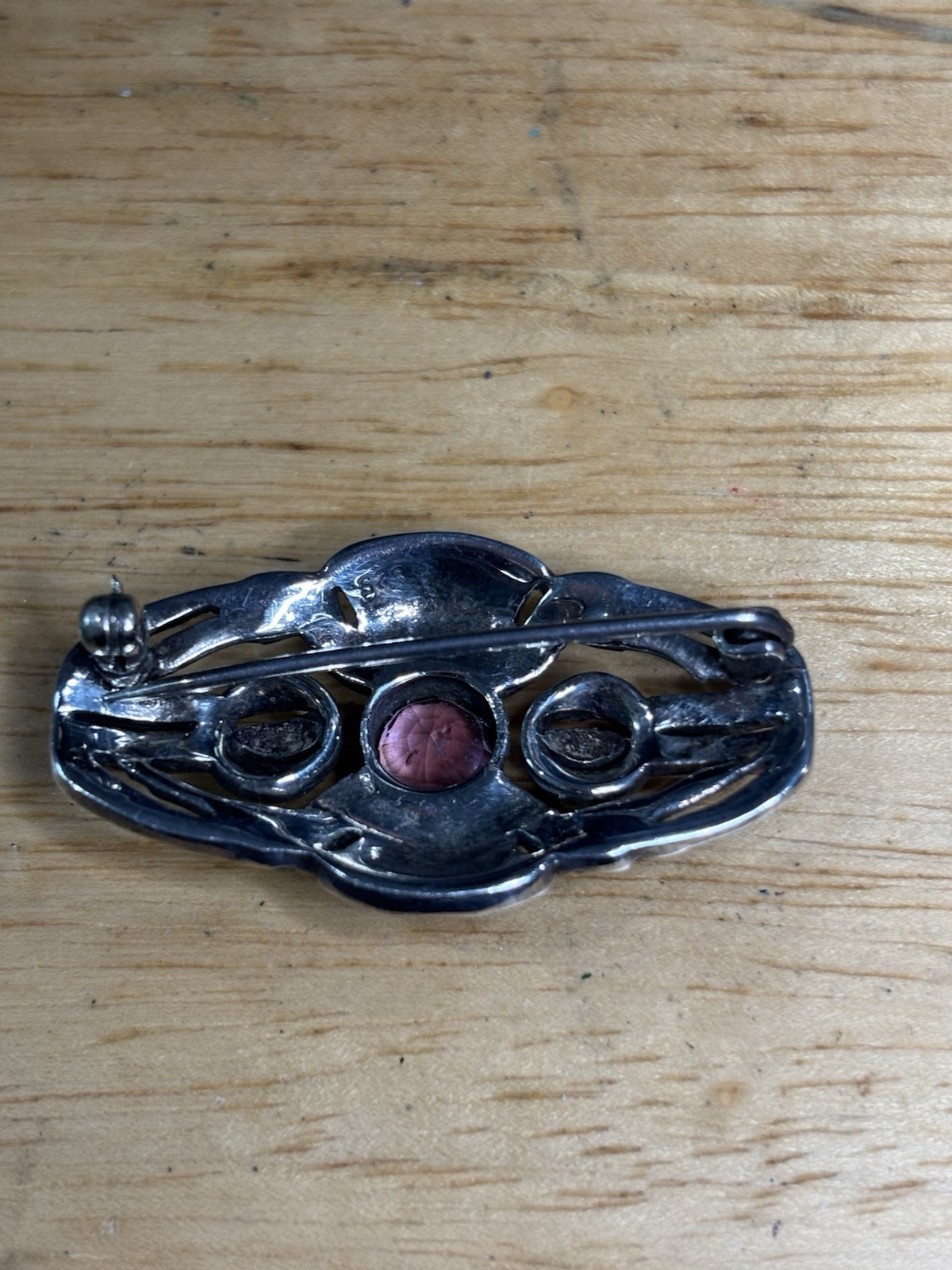 Rare Vintage Amethyst, Marcasite & Sterling Silver 925 Brooch