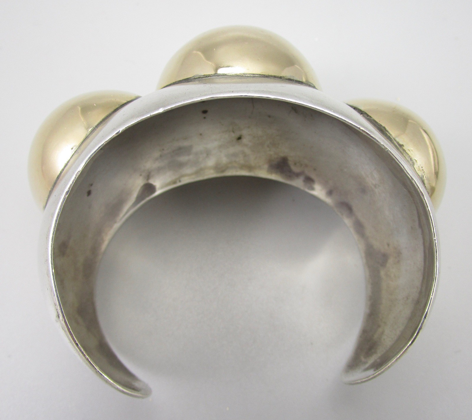 SUPER RARE HEAVY DIAN MALOUF STERLING SILVER 14K BALL CUFF BRACELET 102G