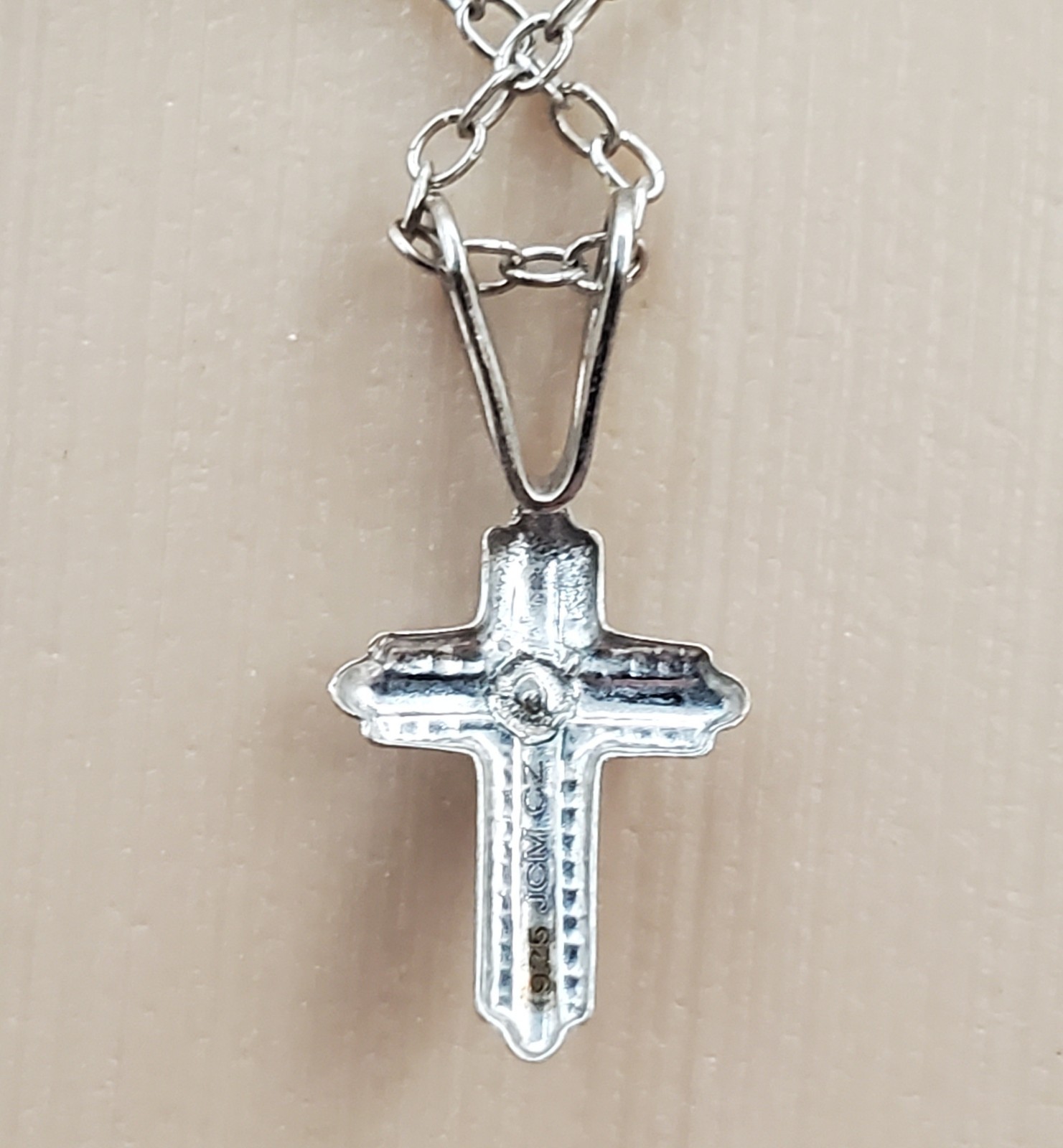 VTG 925 CZ Cross 16in Dainty Necklace 925 Sterling Silver 6.6gtw Tiny Signed JCM
