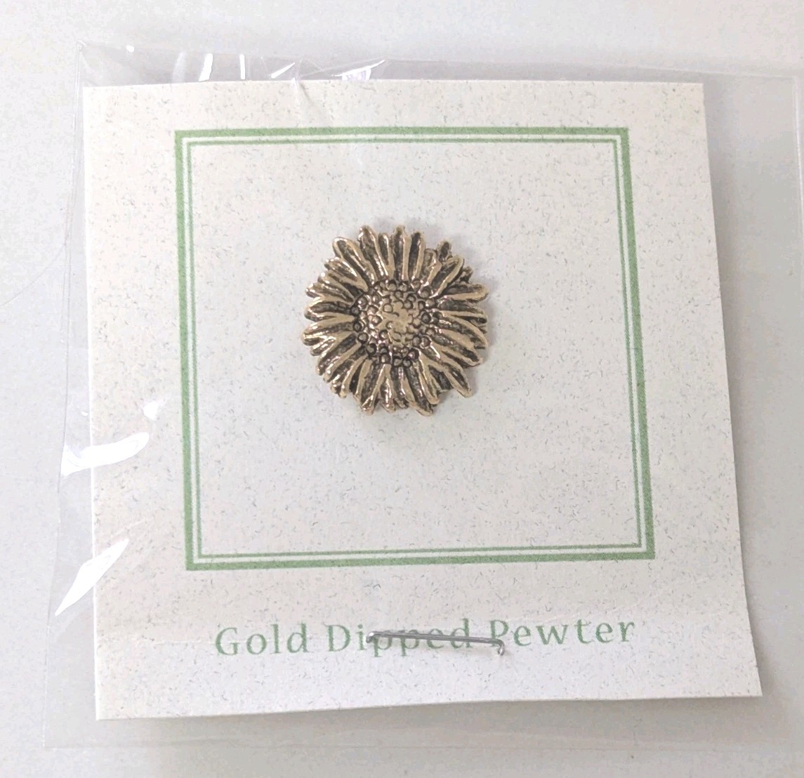 New In Pkg. Jim Clift Gold Dipped Pewter Detailed Sunflower Pin Made USA .75″