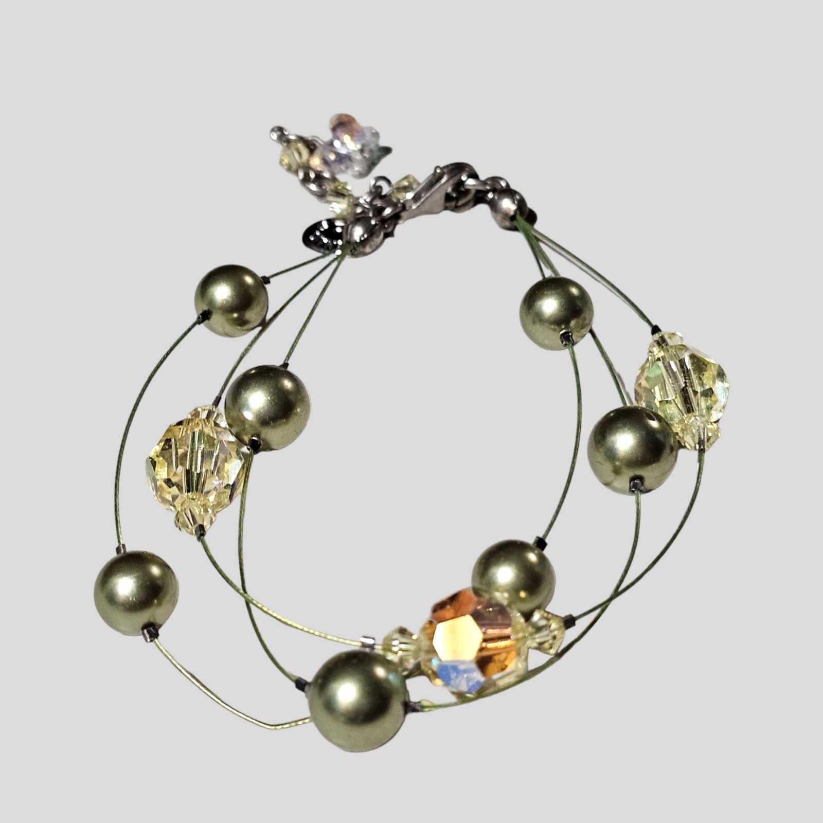 Pearl AB Crystal Floating Bracelet Vintage Pearlmaid JZ Silver Clasp Adjustable