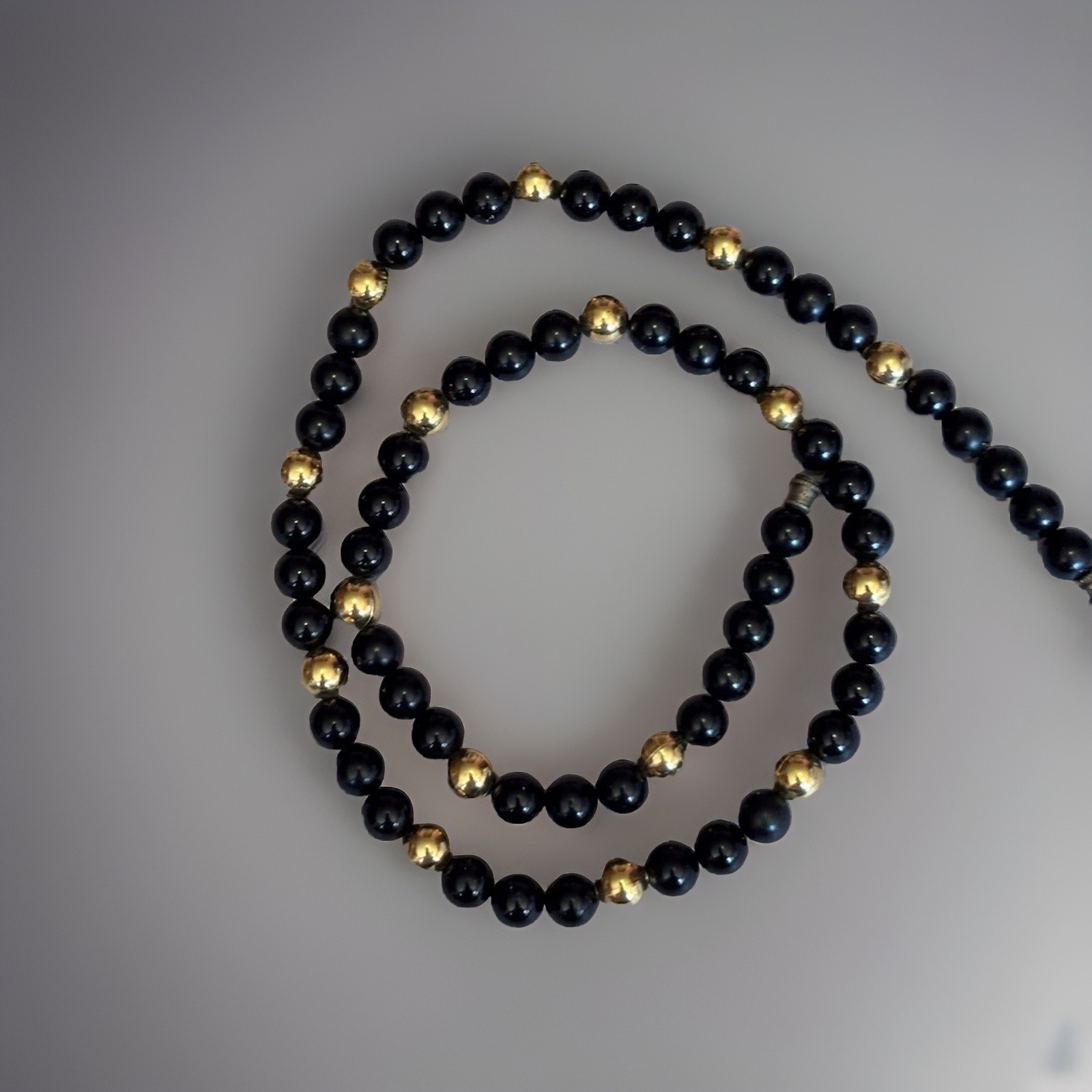 Vintage Gold And Black Beaded Necklace 22 Inches Long