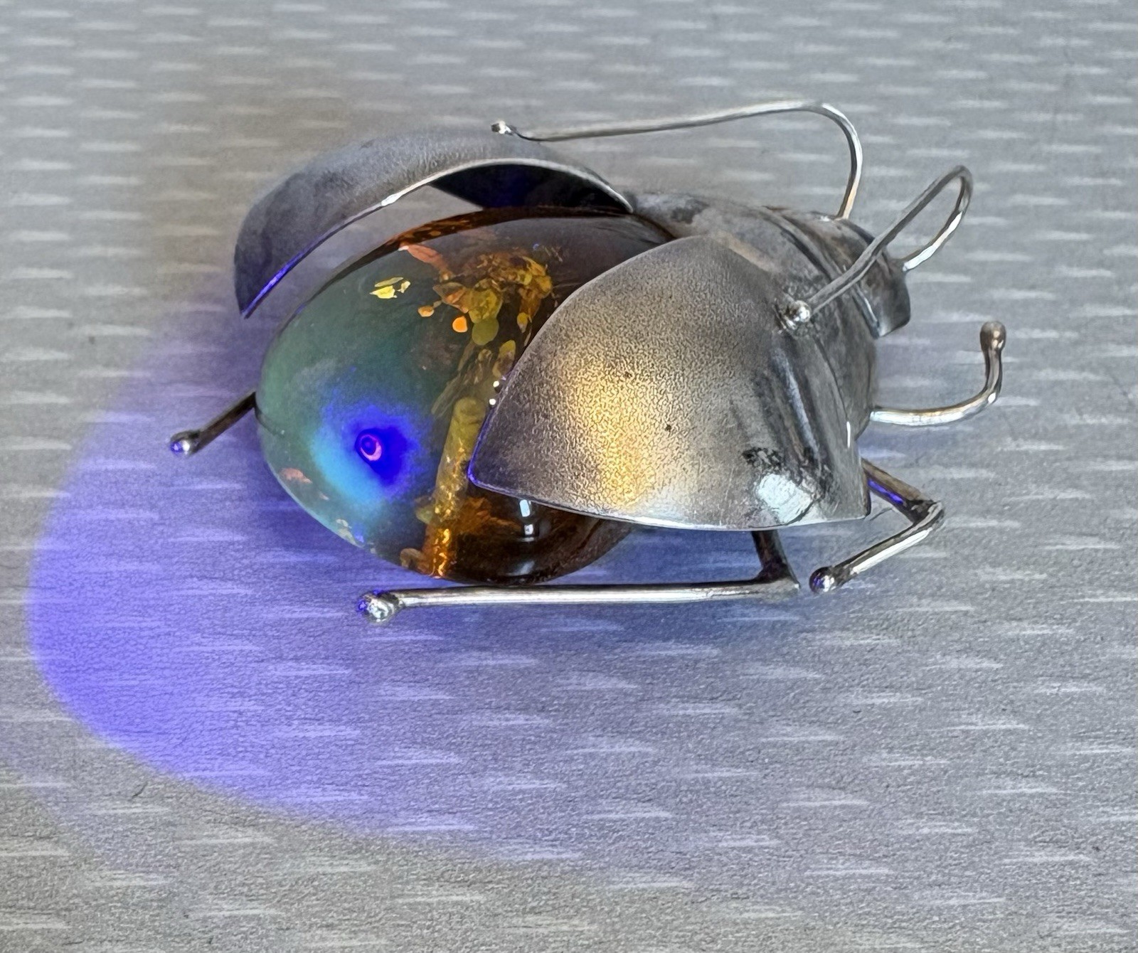 Vintage Baltic Amber Insect Brooch 925 Sterling Silver 3D Figural Big Bee Bug