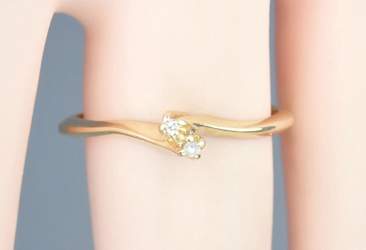 Dainty Vintage Estate Solid 14K Gold SAMUEL AARON Diamond Toi Et Moi Ring NY 6.5