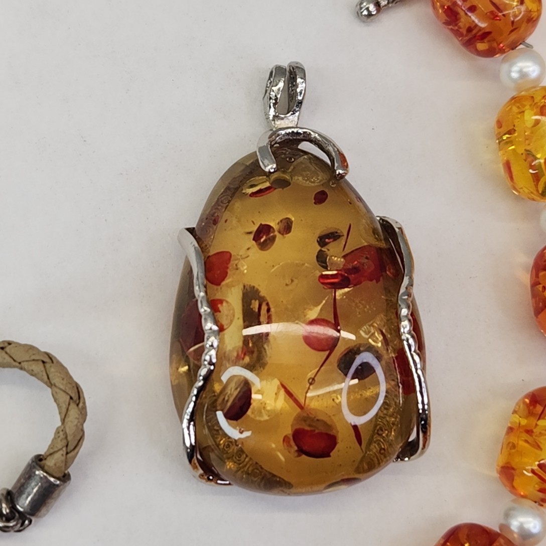 Faux Amber Necklace Lot of 6 Pendants Beads
