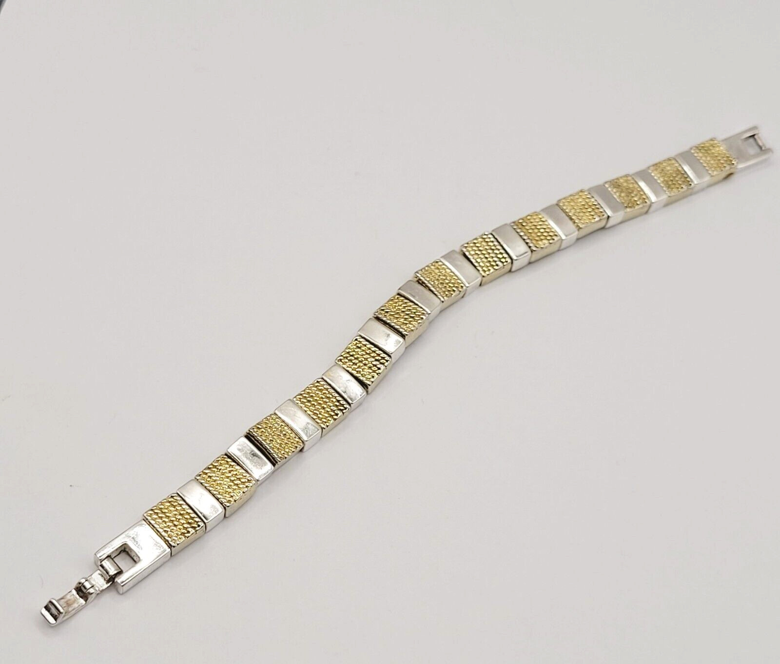 Napier Vintage Textured Gold & Polished Silver Tone Link Bracelet 7.25 In Signed