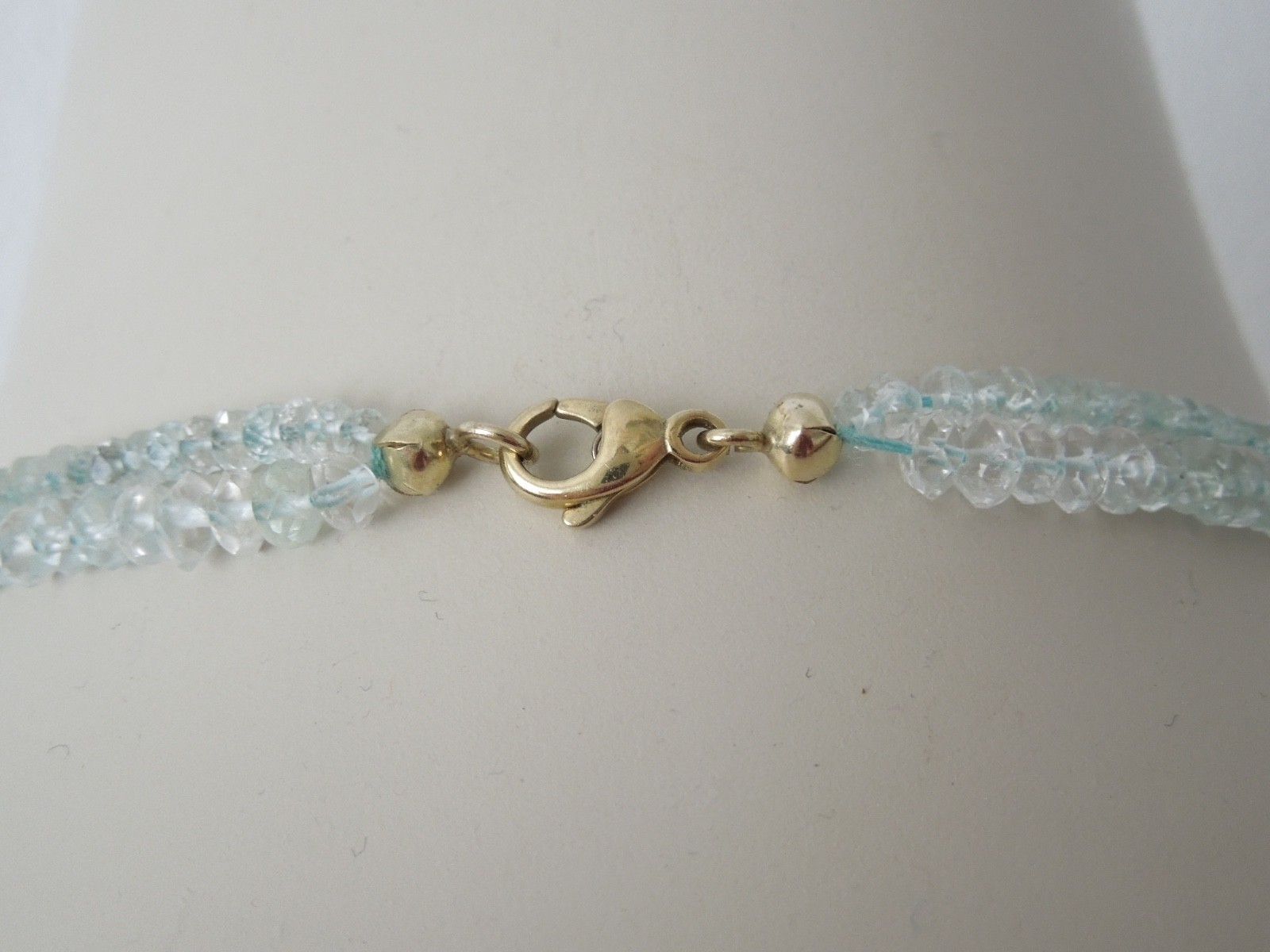 Aquamarine Necklace 375 Gold 2 Strand Faceted Rondelle 19,1 g/45 cm/Ø 0,3-0,4cm