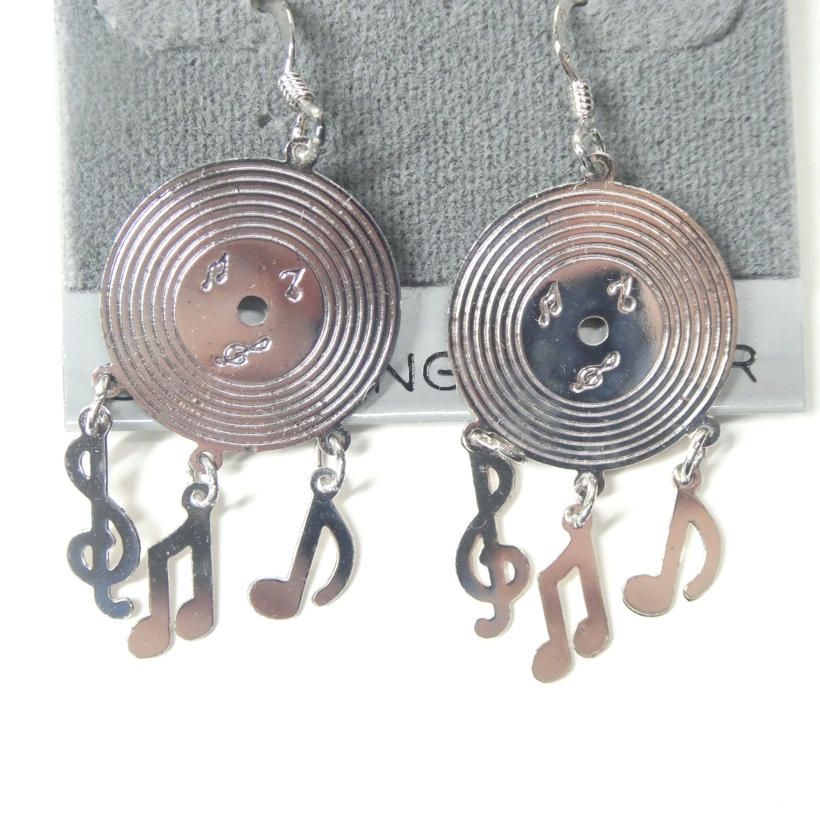 Vinyl Record Earrings 925 Sterling Silver Music Notes Dangle Vintage Rock & Roll