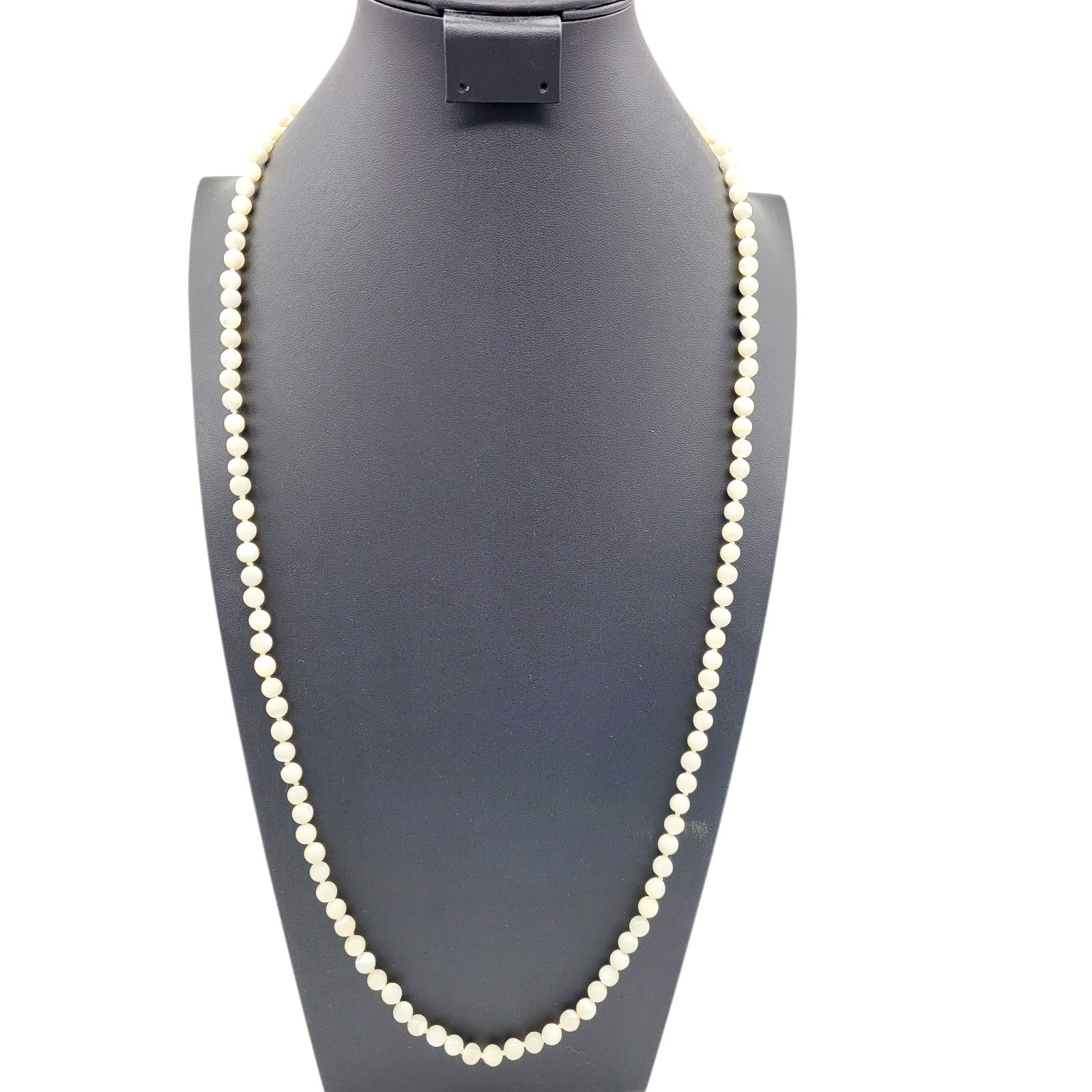 Vtg Monet Mother Of Pearl Beaded Necklace Hand Knotted 36″ 1970’s Sister Clasp