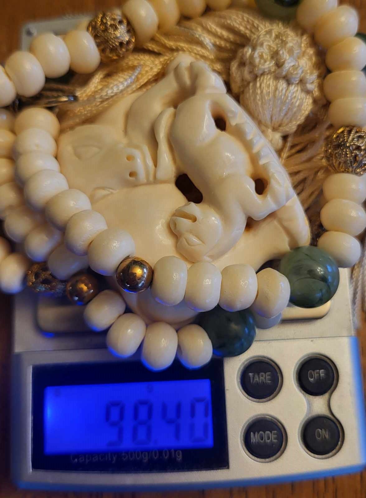 Vintage Ox & Calf Celluloid Netsuke Bead Tassel Necklace 22 Inches 5.5 Inch Drop