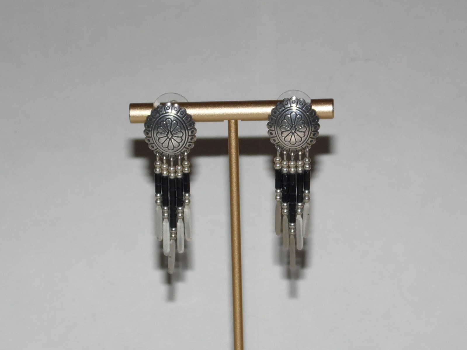 Vintage Carolyn Pollack Q.T. Sterling Silver 925 Onyx Dangle Southwest Earrings