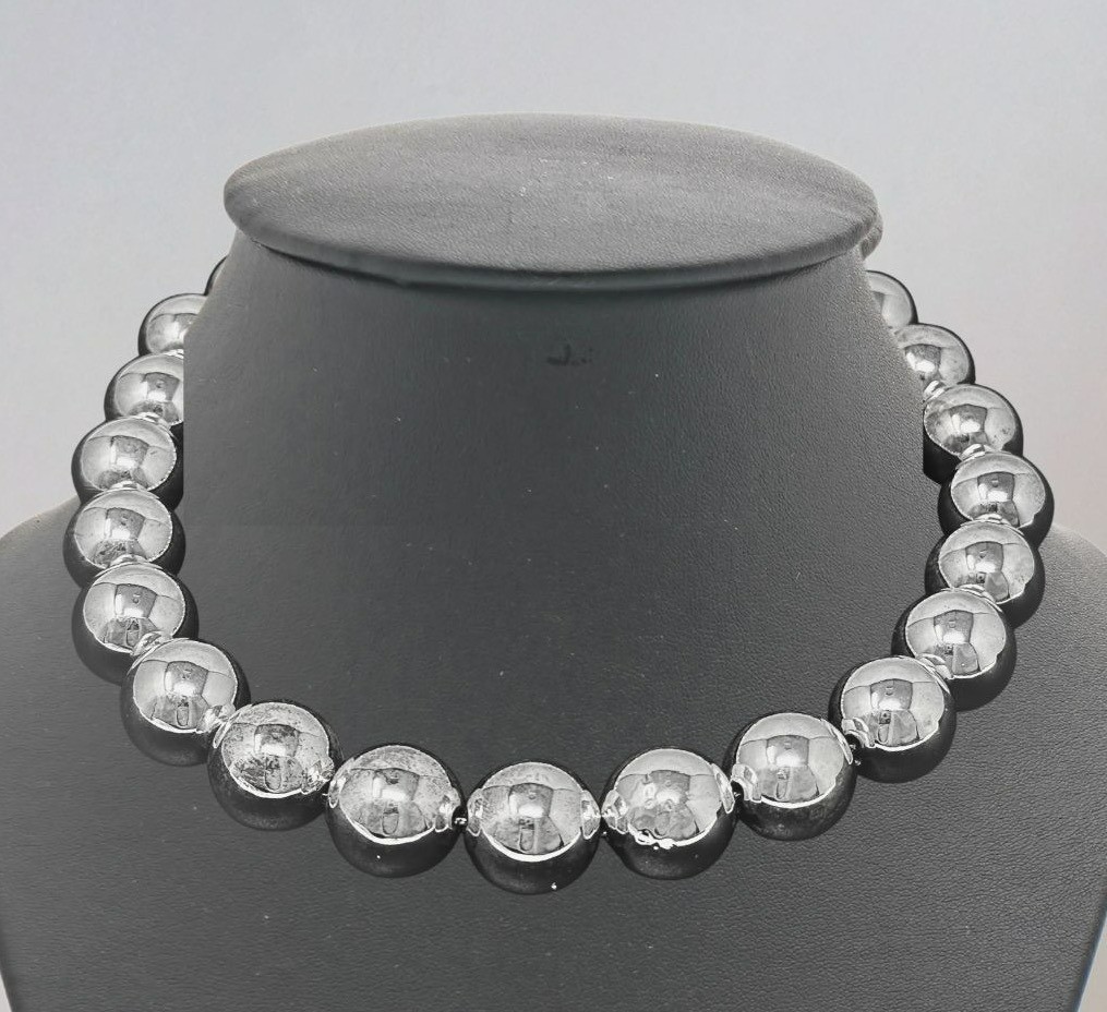 Vintage 16″ Necklace Heavy Silver Tone 16mm Bead 64 Grams NOS Bridesmaids Gift