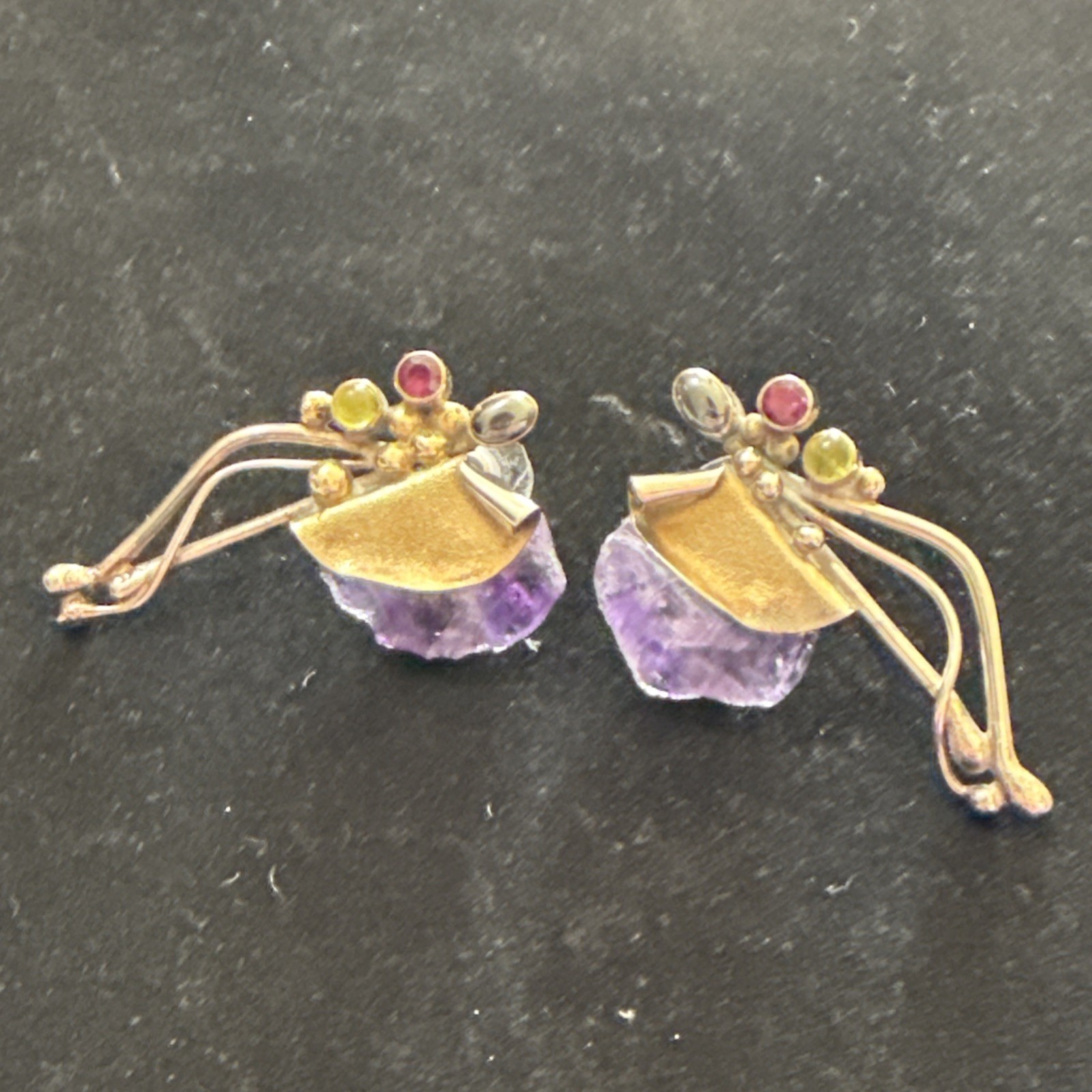 Vintage Artisan Amethyst Geode Sterling Silver Pierced Earrings