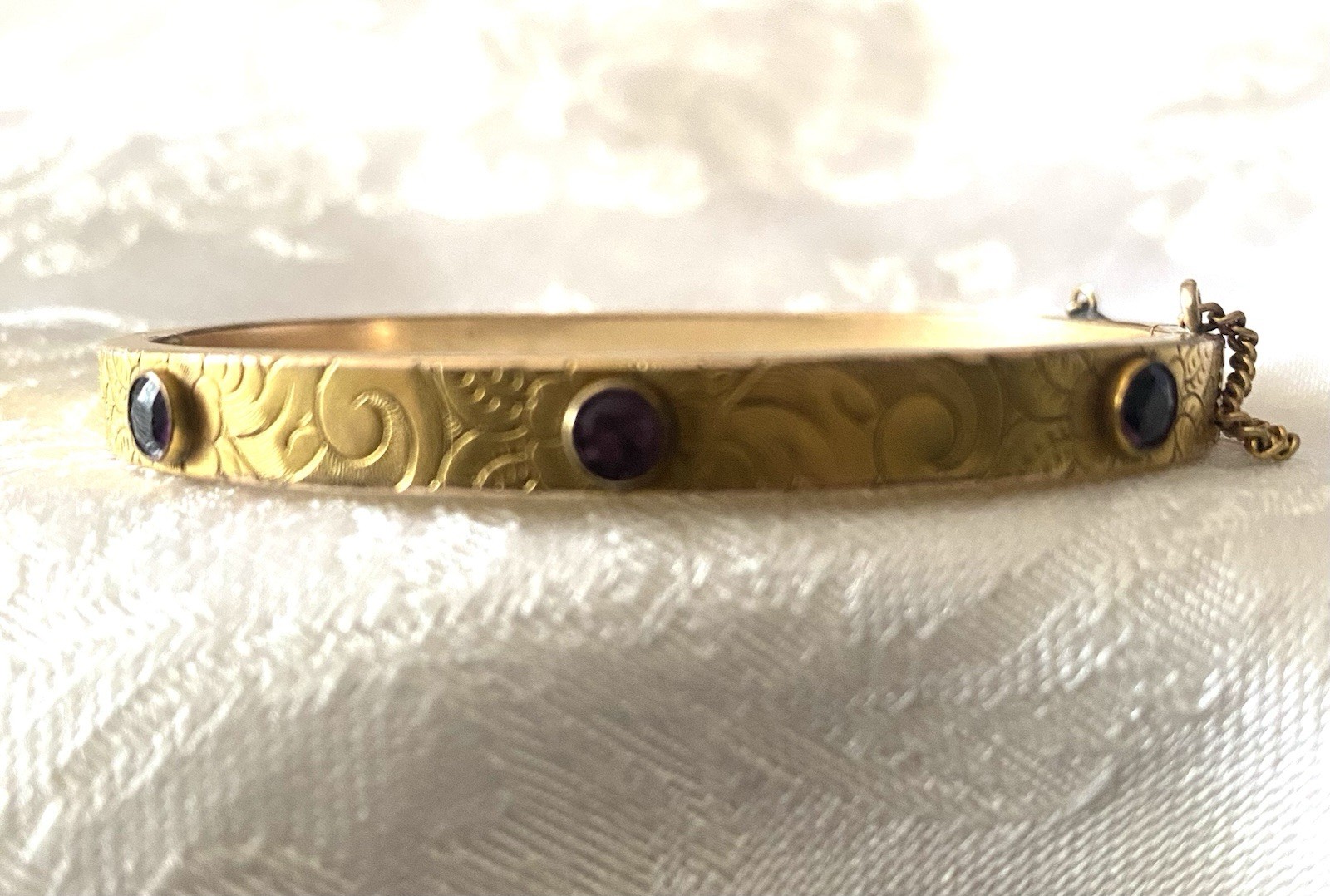 Antique Victorian 10k And Gold Plated Amethyst Color Stones Bracelet