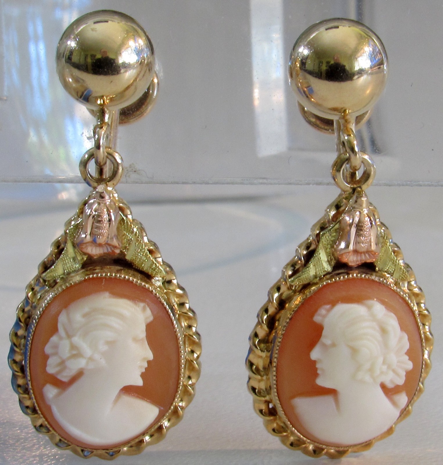 10K Gold – BDA Cameo Tear Drop, Screw Type Earrings – FREE Shipping!
