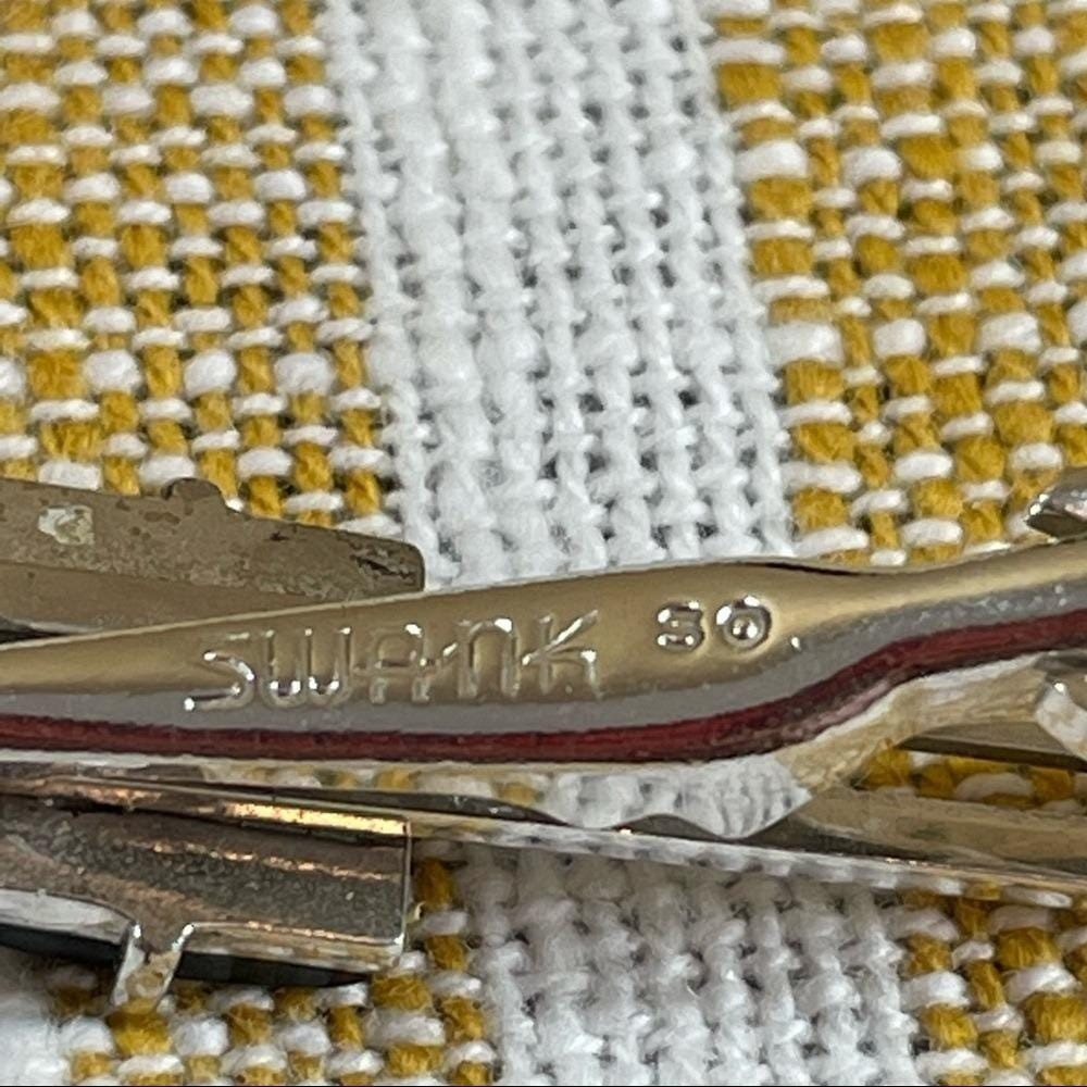Vintage SWANK Black and Silver Tone Cuff Links Tie Clip Set Retro