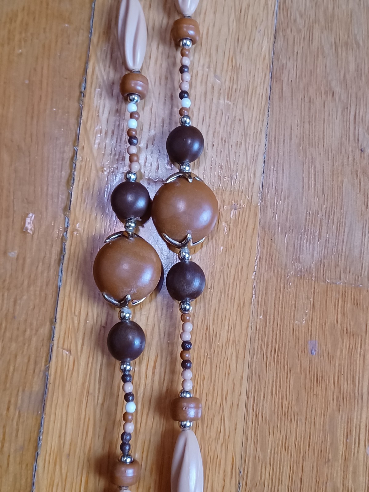 Stack of 3 Vintage 1960s White Brown Gold Bead Boho Hippie “Love Bead” Necklaces