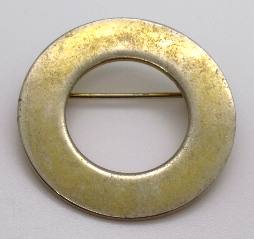 Gold Tone Circle Brooch Pin Open Round Minimalist Patina Geometric Jewelry