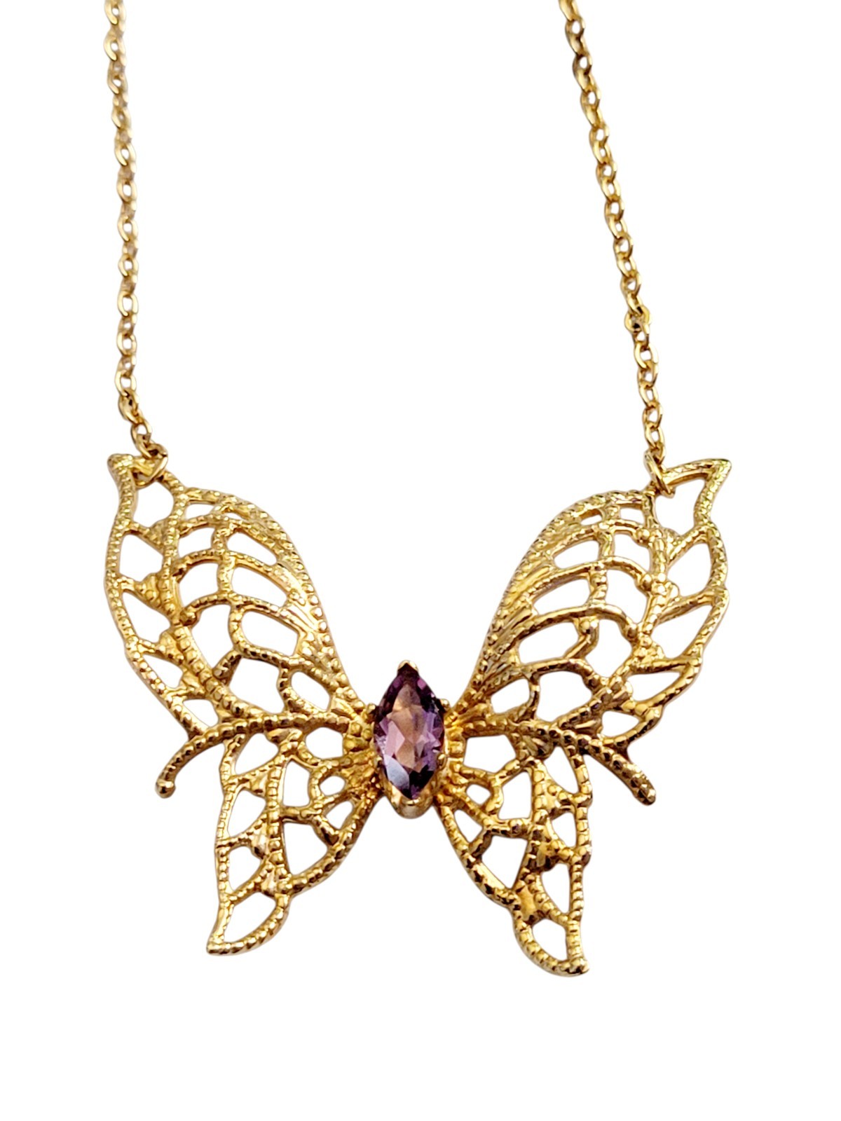 14KGE Lindenwold Gold Electroplated Marquise Purple Amethyst Butterfly Necklace