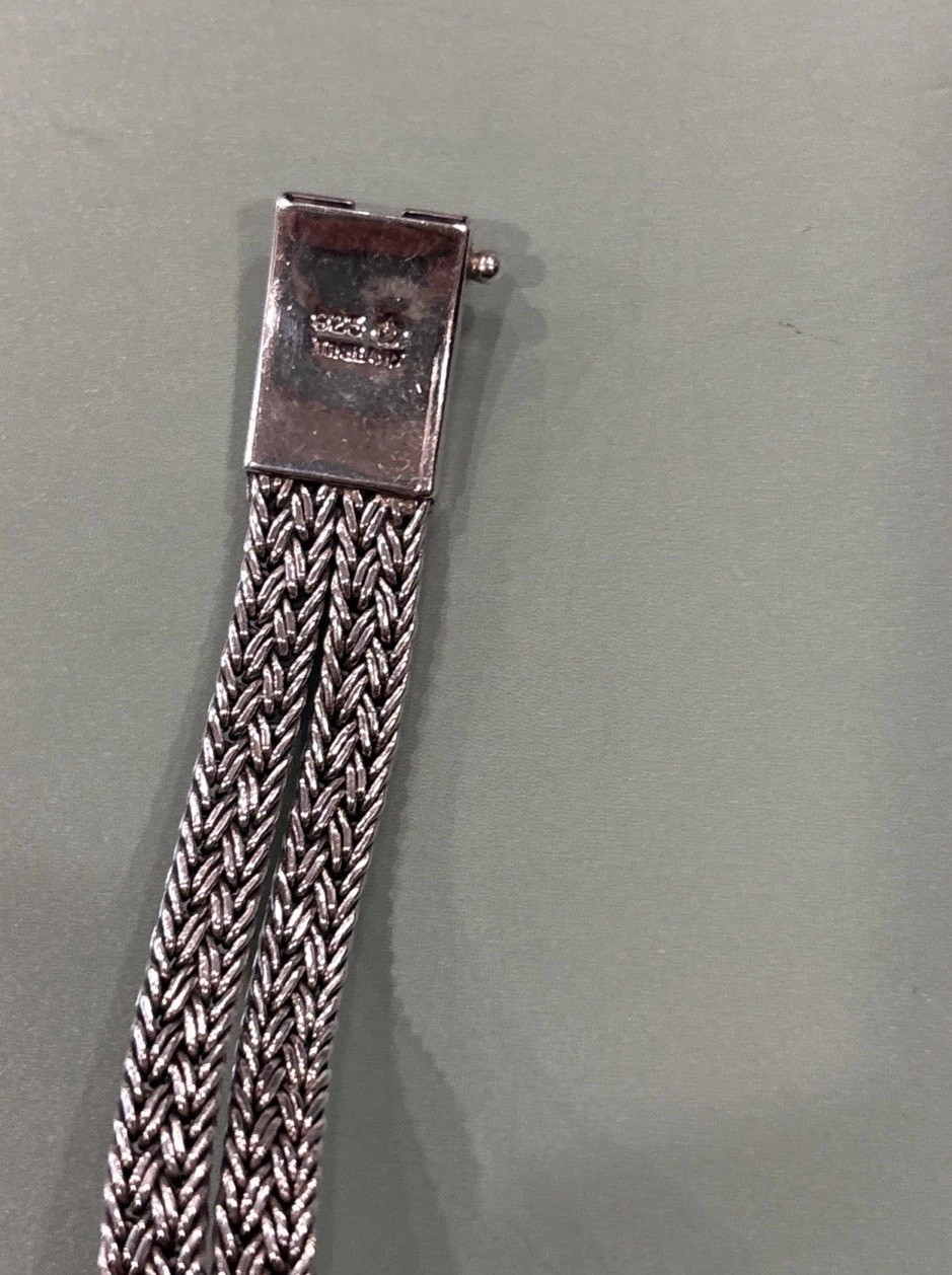 Sterling Silver Floral Double Wheat Braided Thailand Bracelet 42g Vintage 925