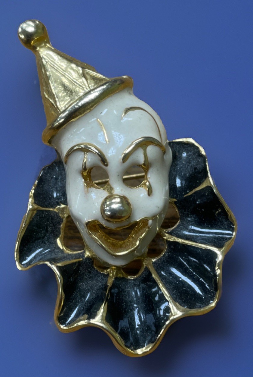 Vintage Clown Masks Brooch Pin Lot of 3 Gold Tone Rhinestones & Enamel