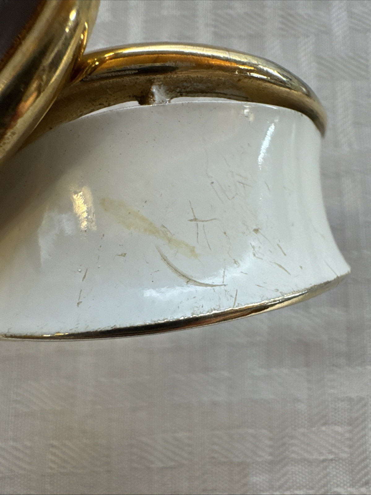 Vtg Crown Trifari Brown/white/gold Hinged Cuff Bracelet Clamper Bangle