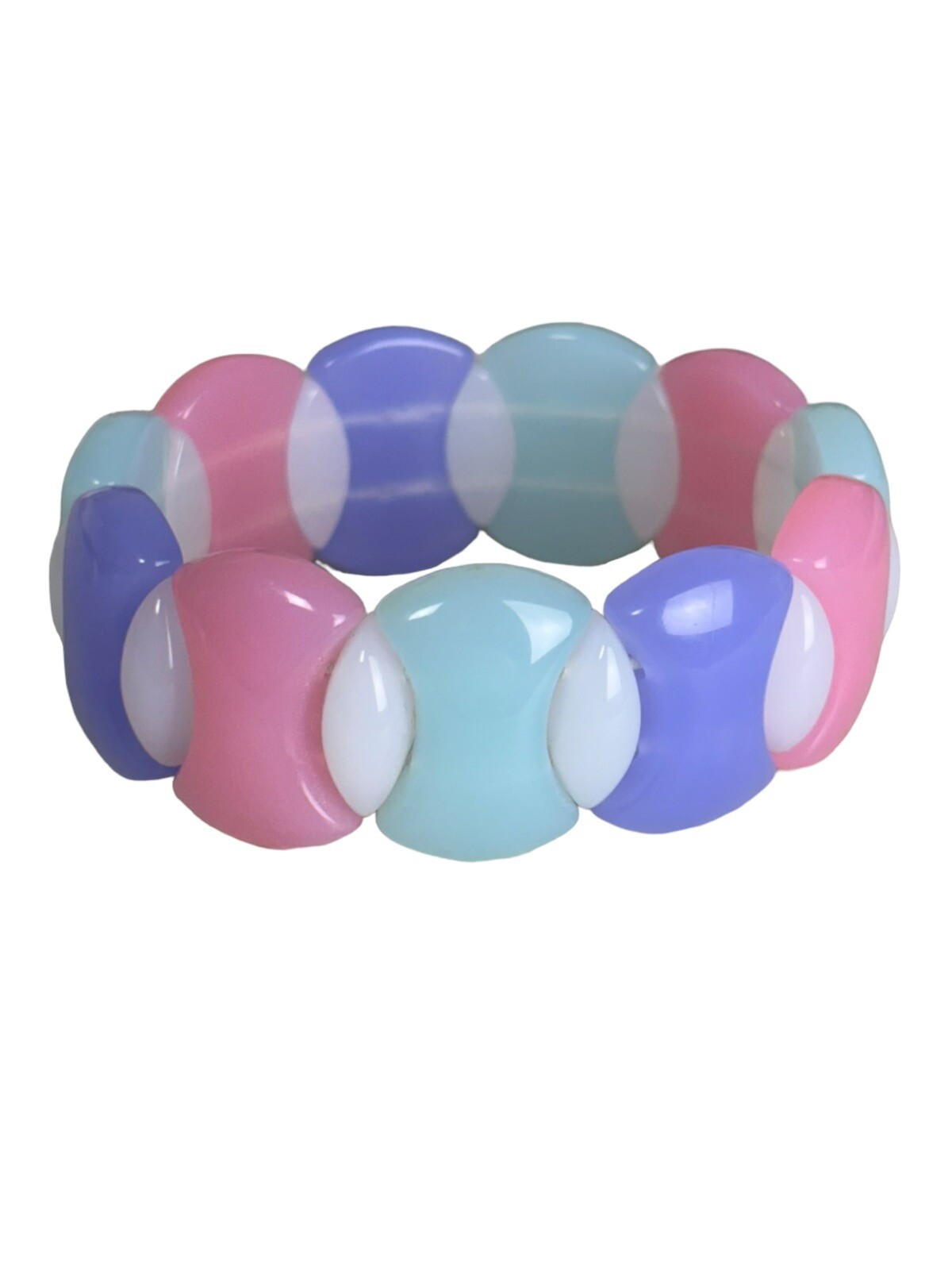 Vtg 1988 Avon Pastel Purple Pink White Green Stretch Bracelet & Clip On Earrings