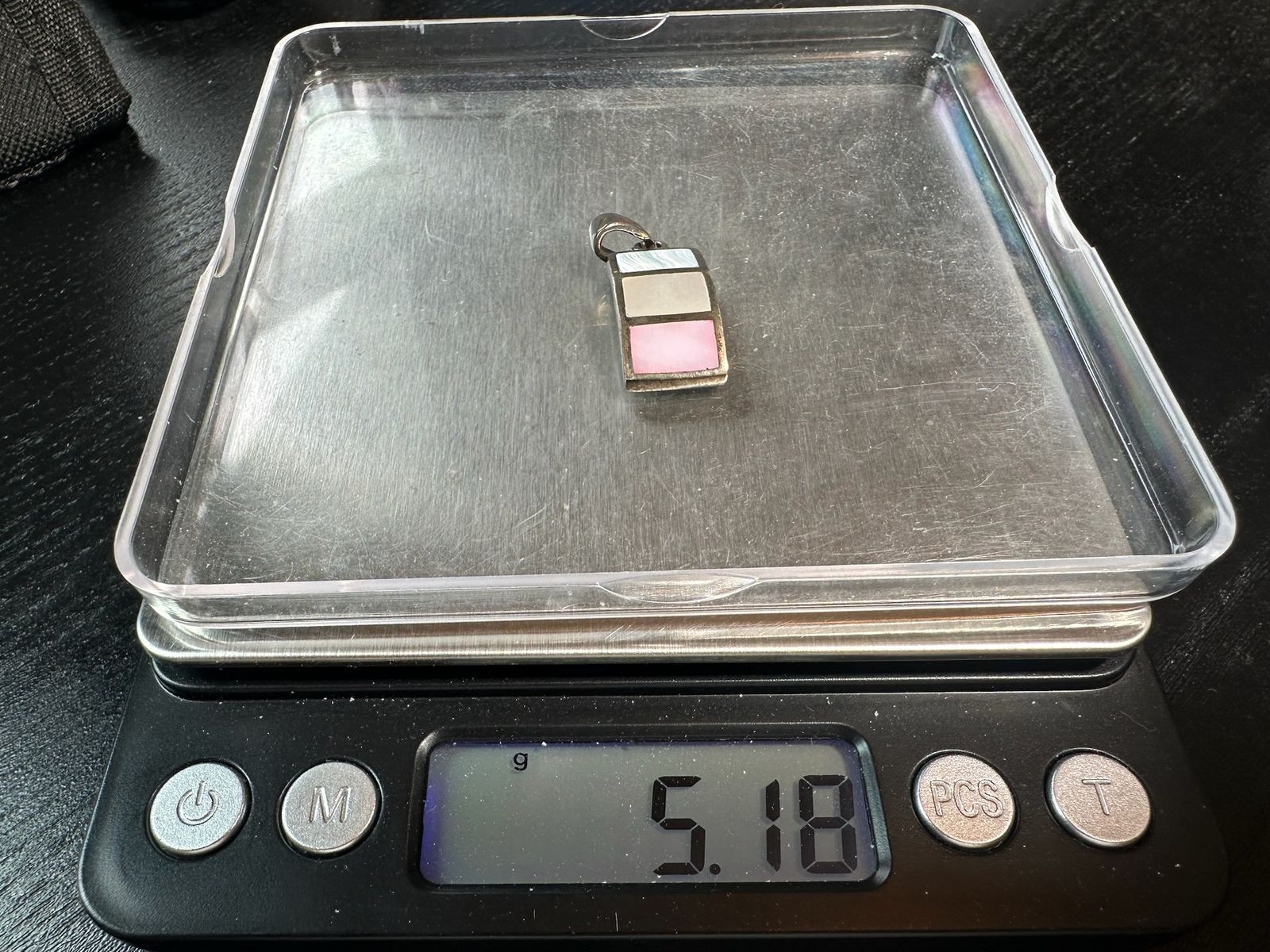 5.18g Vintage Sterling Silver 925 Pendant Blue White Pink Inlay Rectangular M