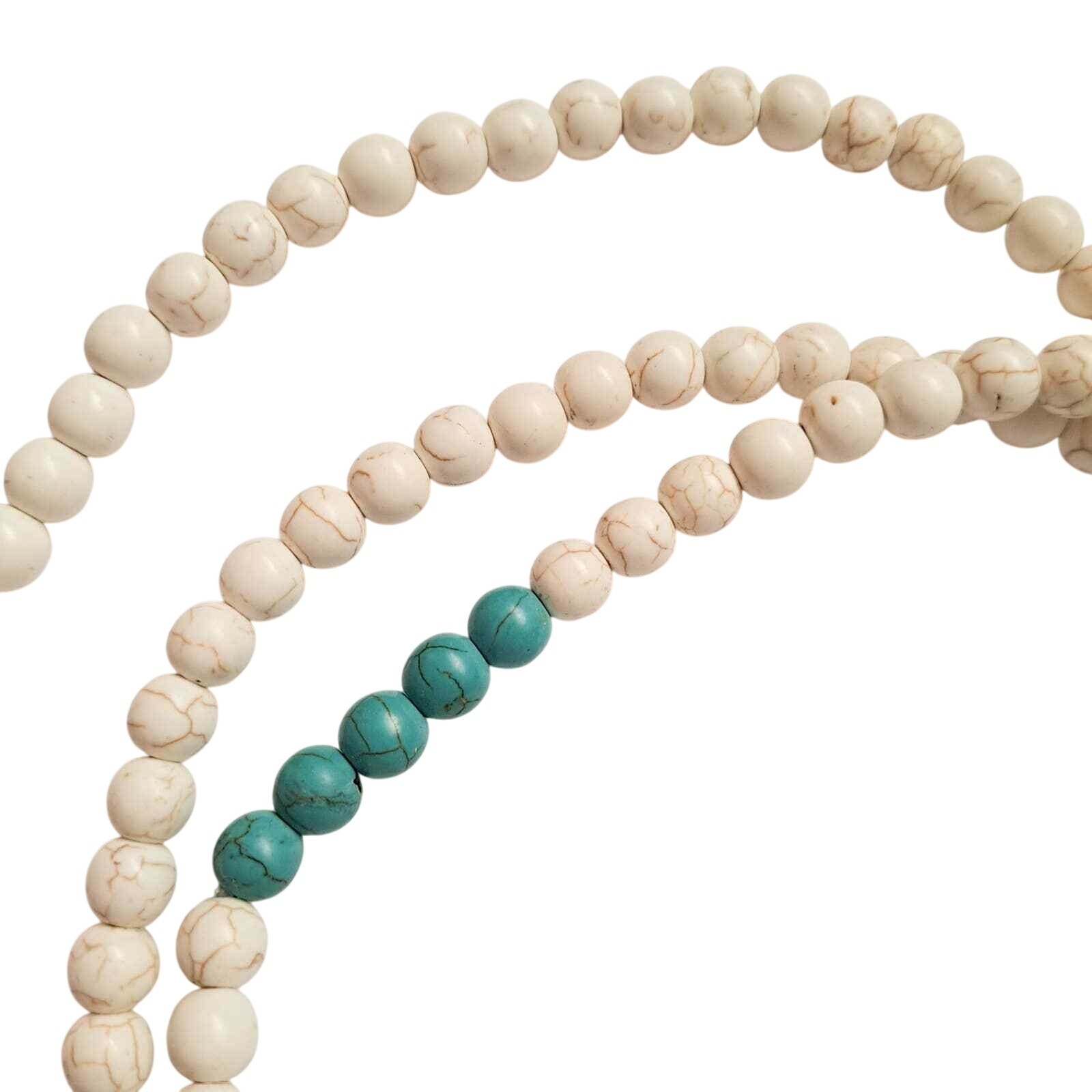Vintage 62″ Howlite Turquoise Prayer Beads Necklace Mala Rosary Style Boho Layer