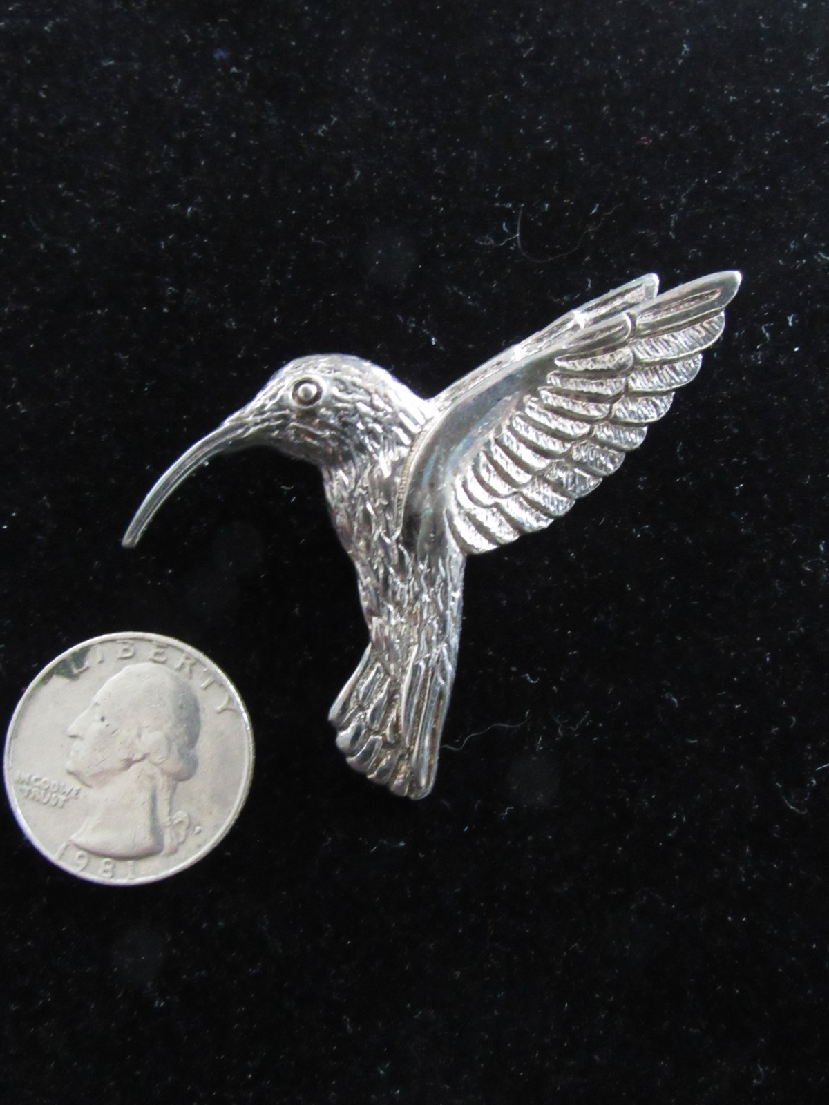 Large Sterling Silver Hummingbird Booch / Pin Stamped 925 MEX Vintage