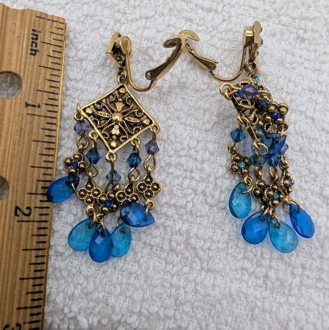 2 Vintage Chandelier Dangle Pink Glass – Blue Avon Clip-On Earrings
